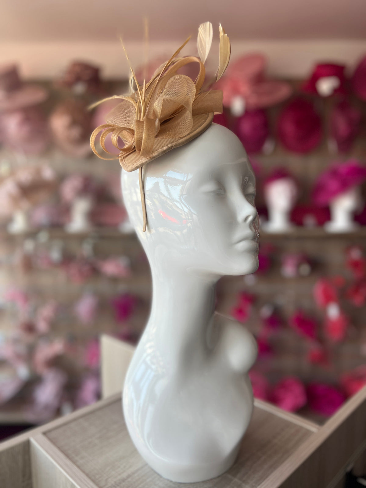 Gold Fascinator Headband with Looped Crin &amp; Feathers-Fascinators Direct