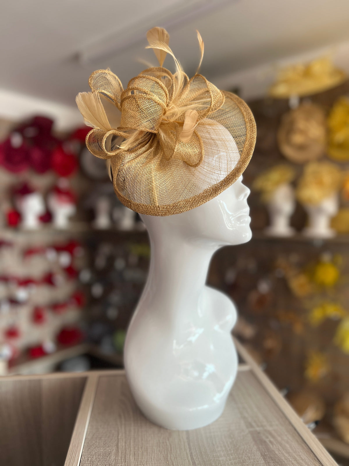 Gold Fascinator with Ruched Sinamay &amp; Loops-Fascinators Direct
