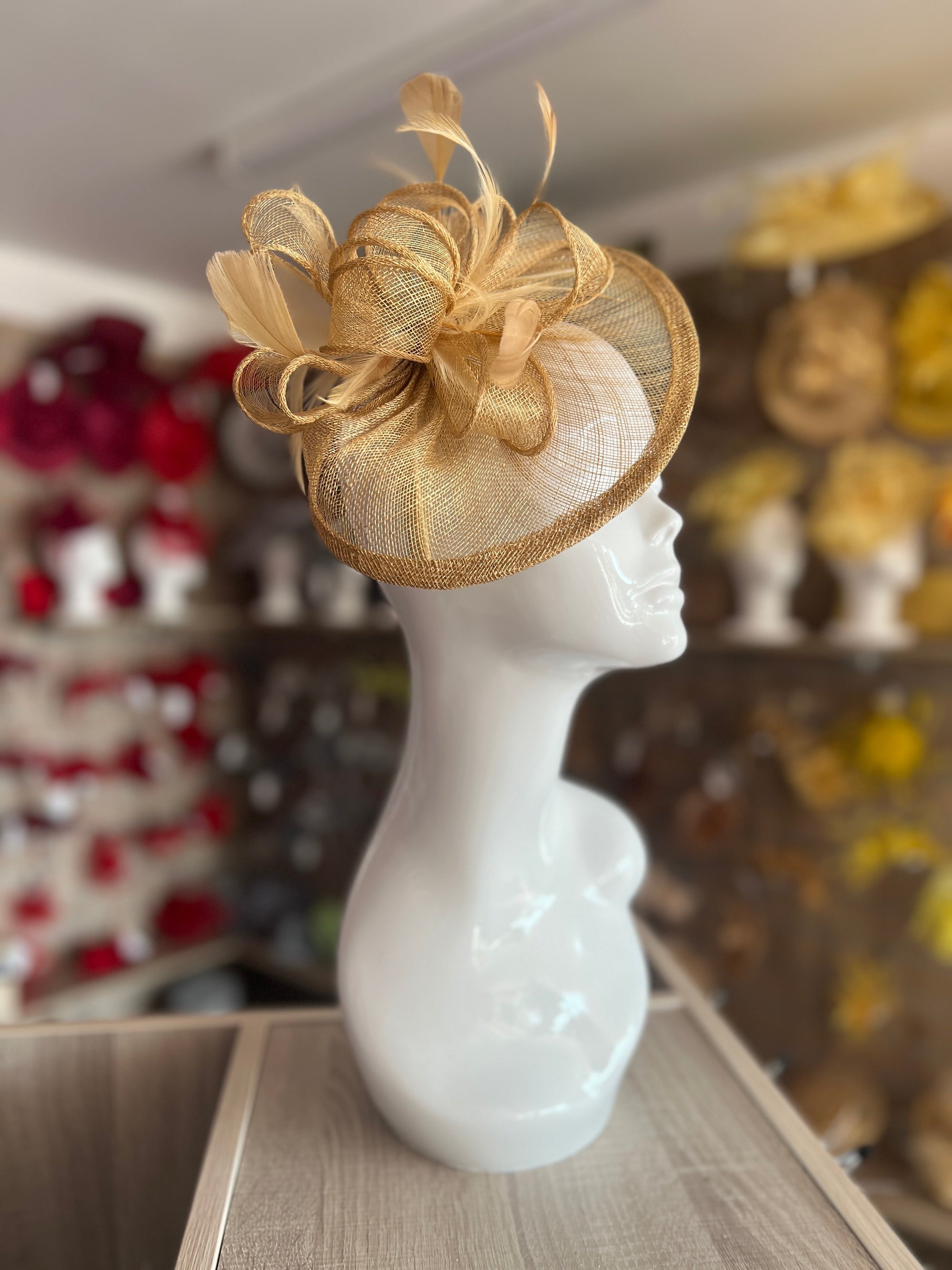 Gold Fascinator with Ruched Sinamay & Loops-Fascinators Direct