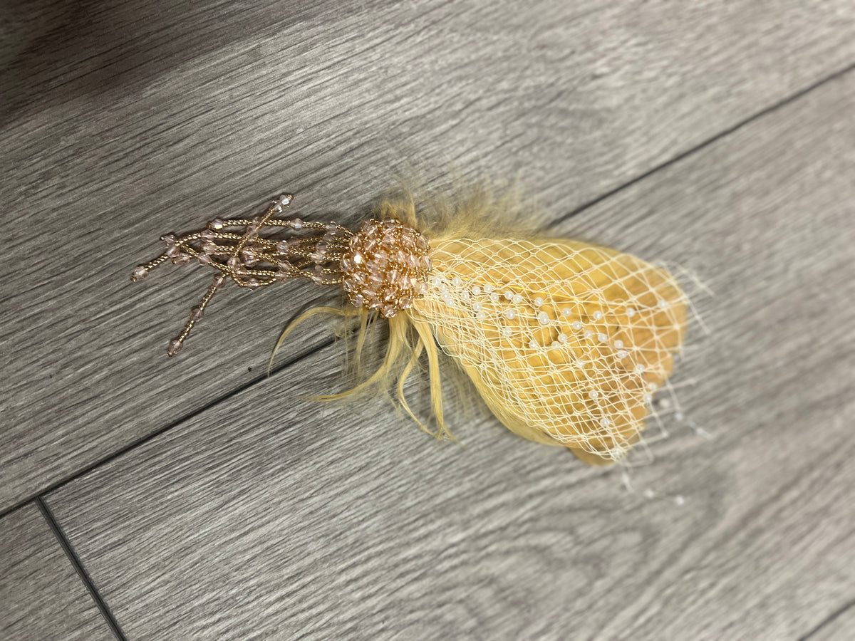 Gold Feather Vintage Flapper Hair Clip With Beaded Emellisment-Fascinators Direct