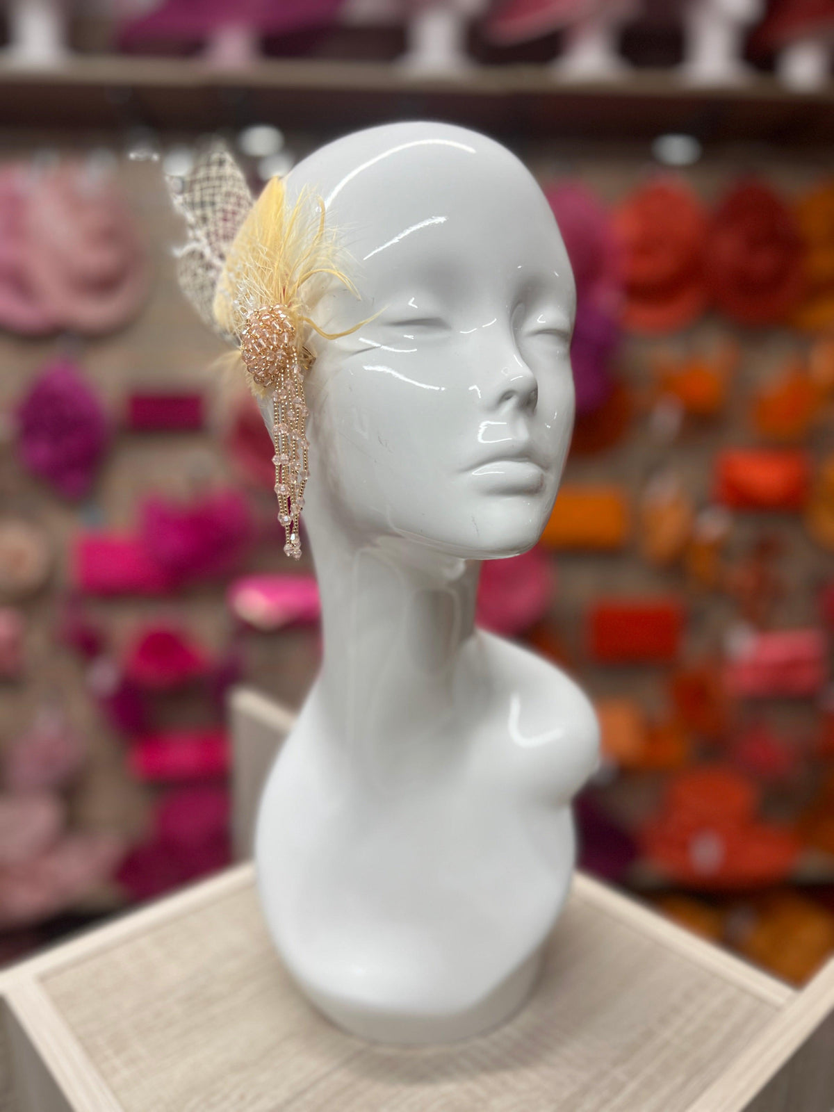 Gold Feather Vintage Flapper Hair Clip With Beaded Emellisment-Fascinators Direct
