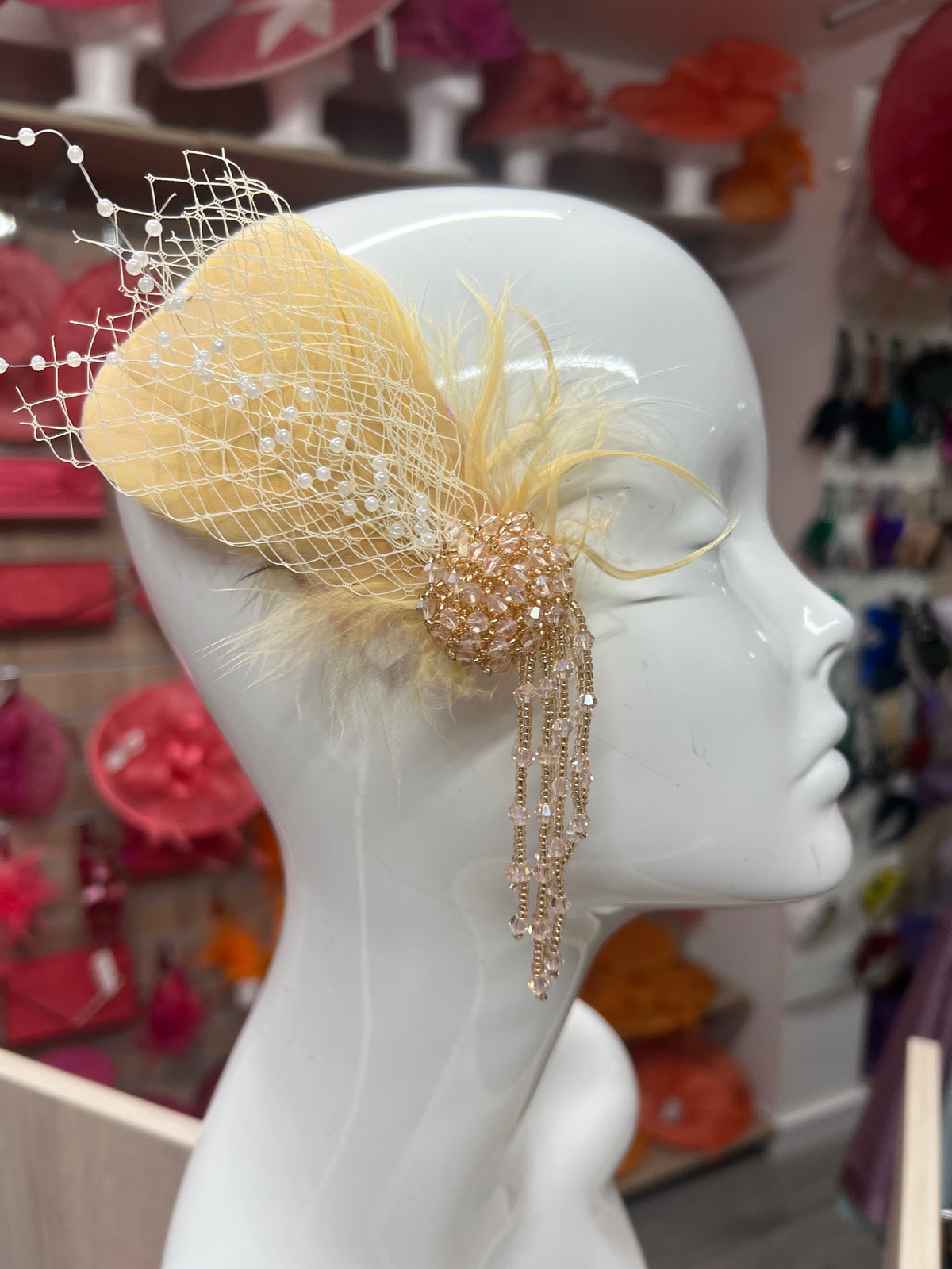 Gold Feather Vintage Flapper Hair Clip With Beaded Emellisment-Fascinators Direct
