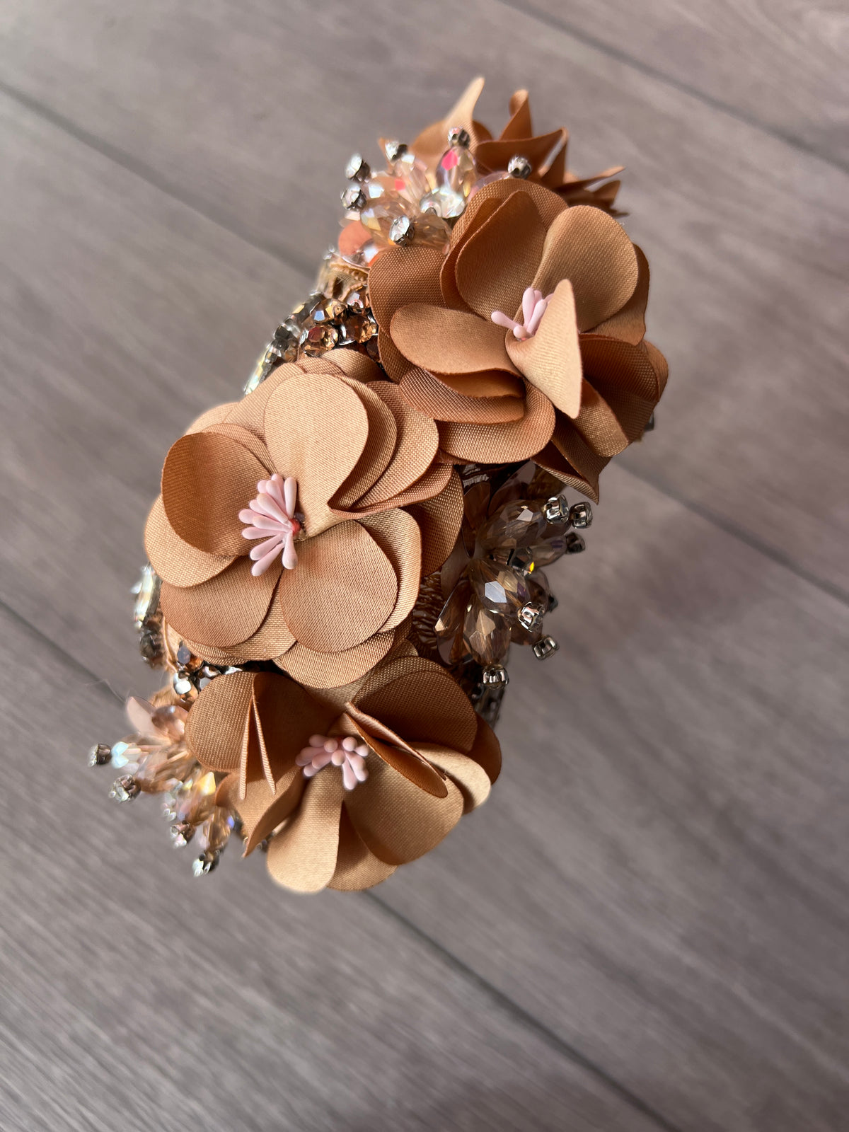 Gold Flower Headband With Gem Stones &amp; Diamantes-Fascinators Direct