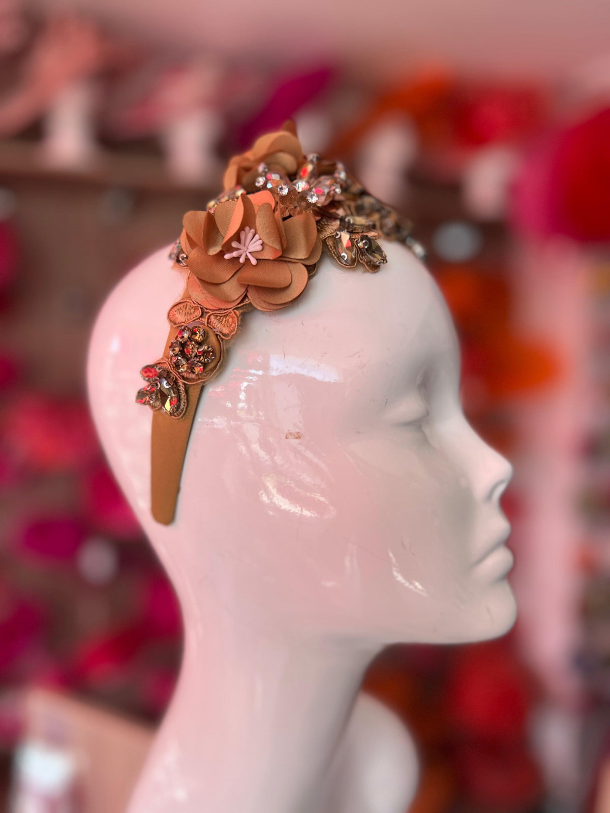 Gold Flower Headband With Gem Stones &amp; Diamantes-Fascinators Direct