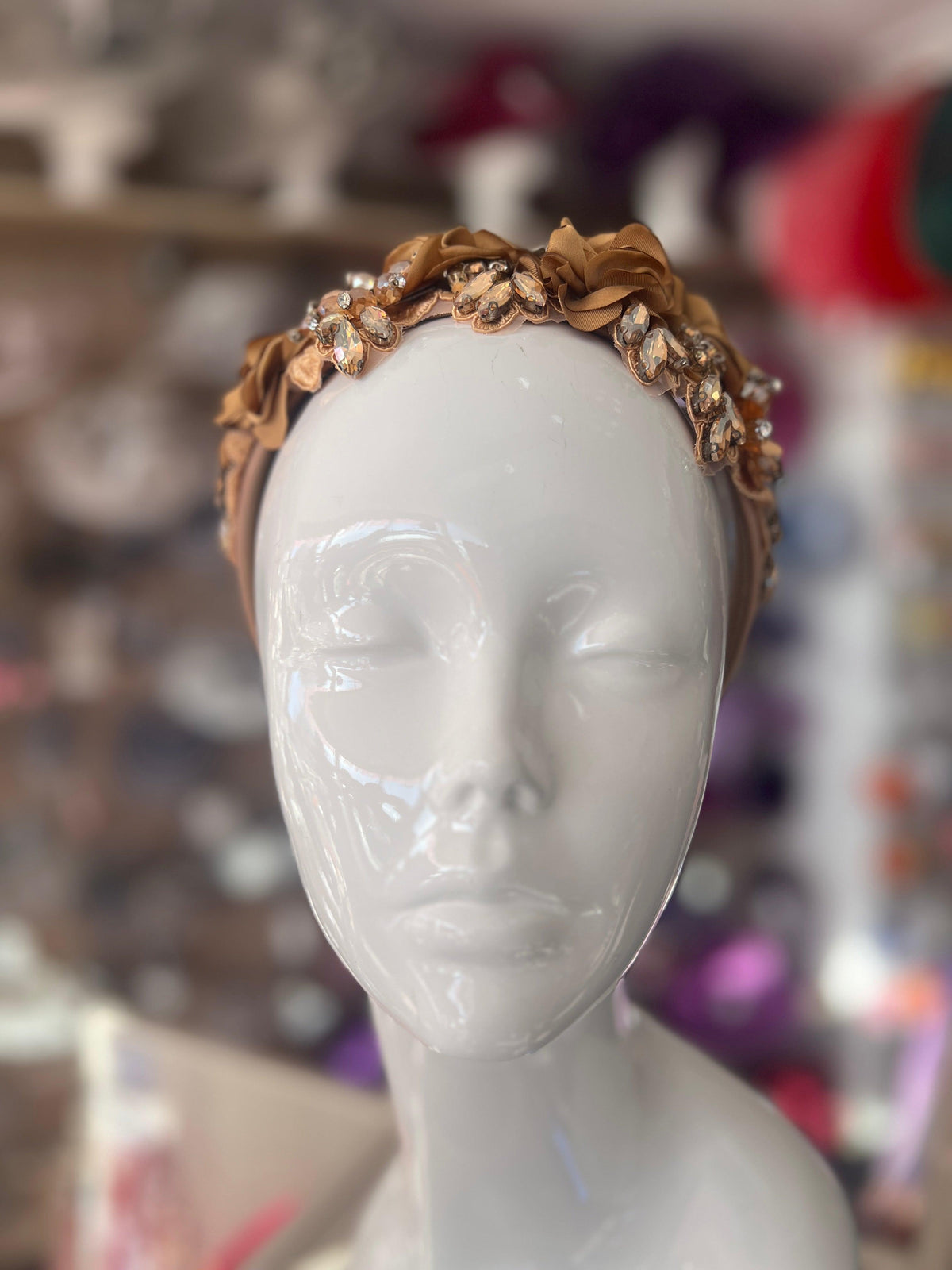Gold Flower Headband With Gem Stones &amp; Diamantes-Fascinators Direct