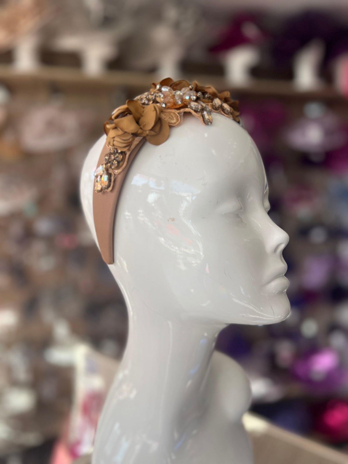 Gold Flower Headband With Gem Stones &amp; Diamantes-Fascinators Direct