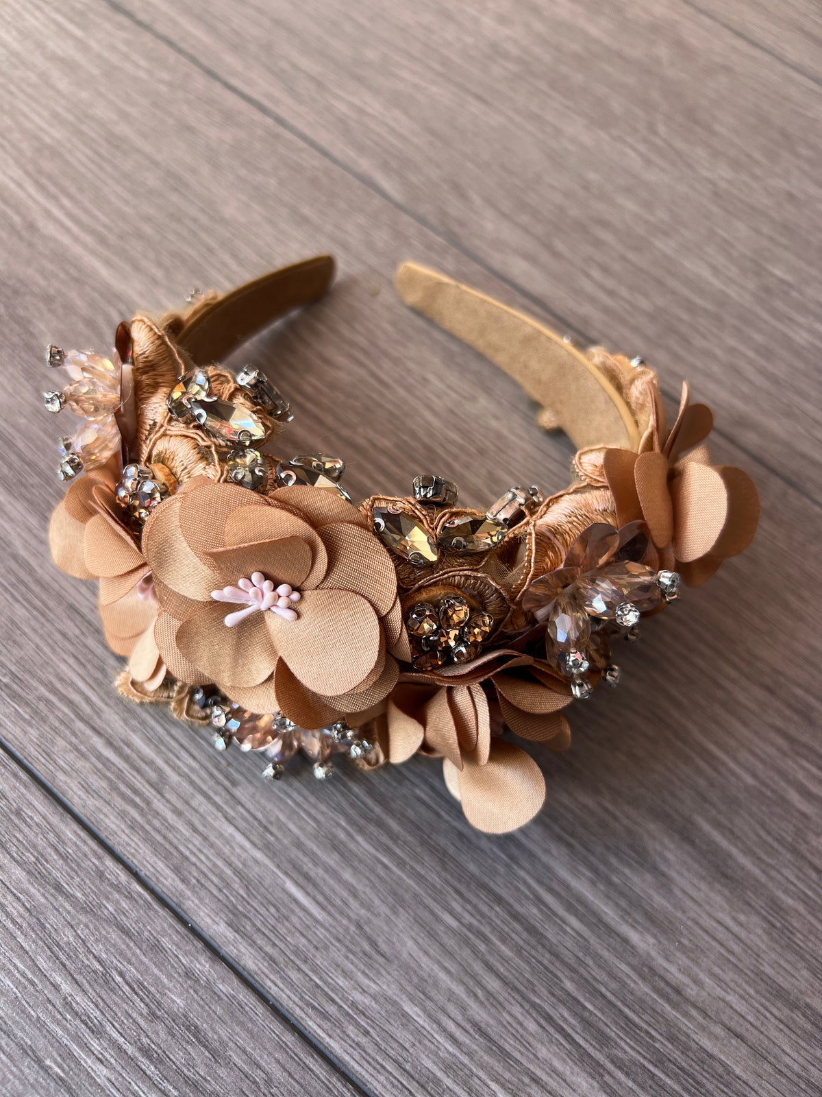 Gold Flower Headband With Gem Stones &amp; Diamantes-Fascinators Direct