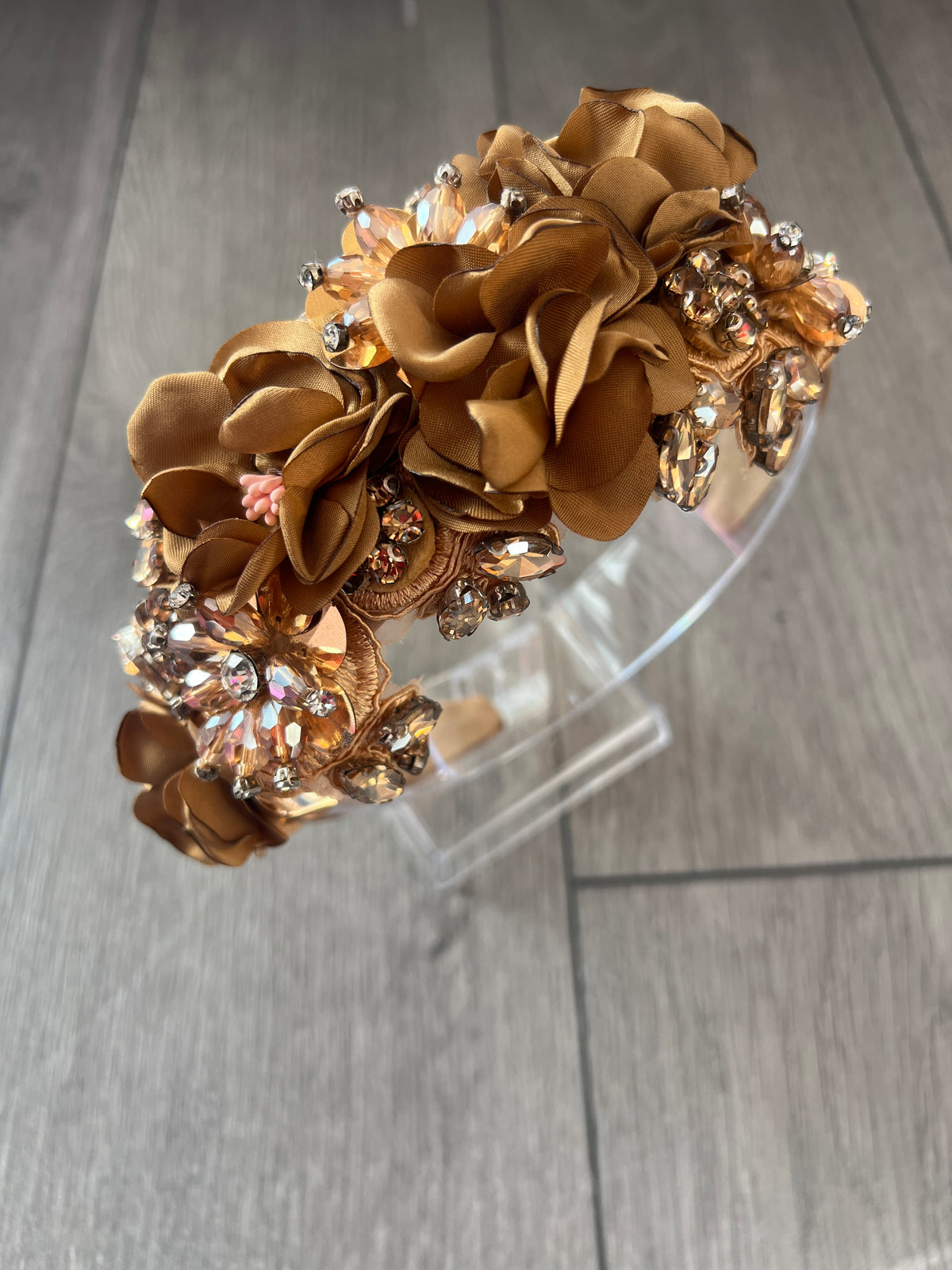 Gold Flower Headband With Gem Stones &amp; Diamantes-Fascinators Direct
