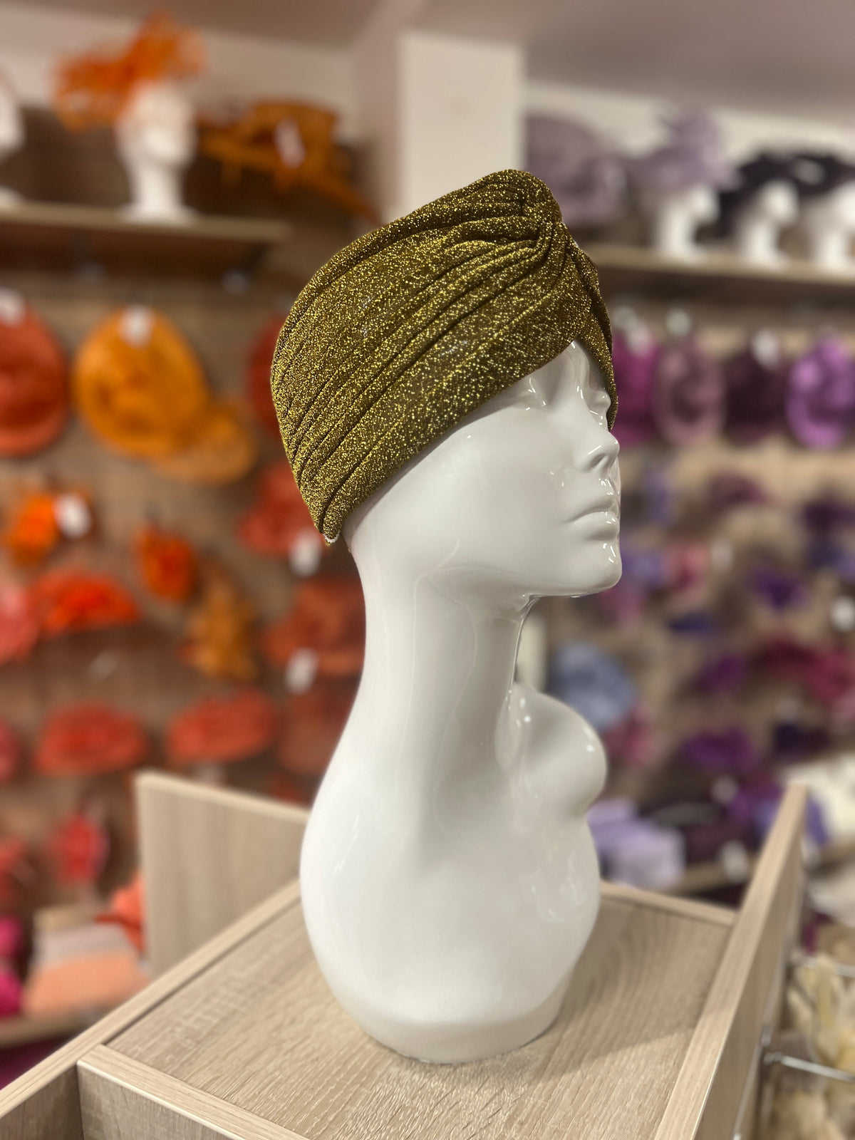 Gold Glitter Turban Hat-Fascinators Direct