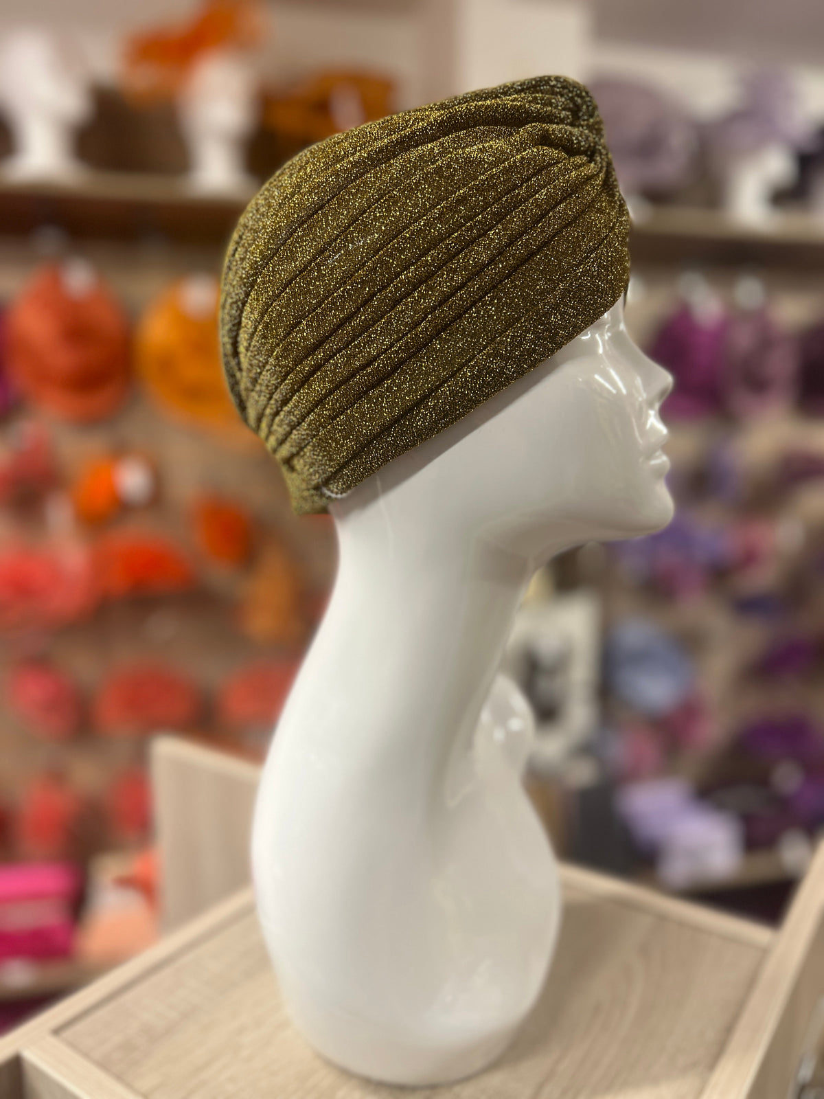 Gold Glitter Turban Hat-Fascinators Direct