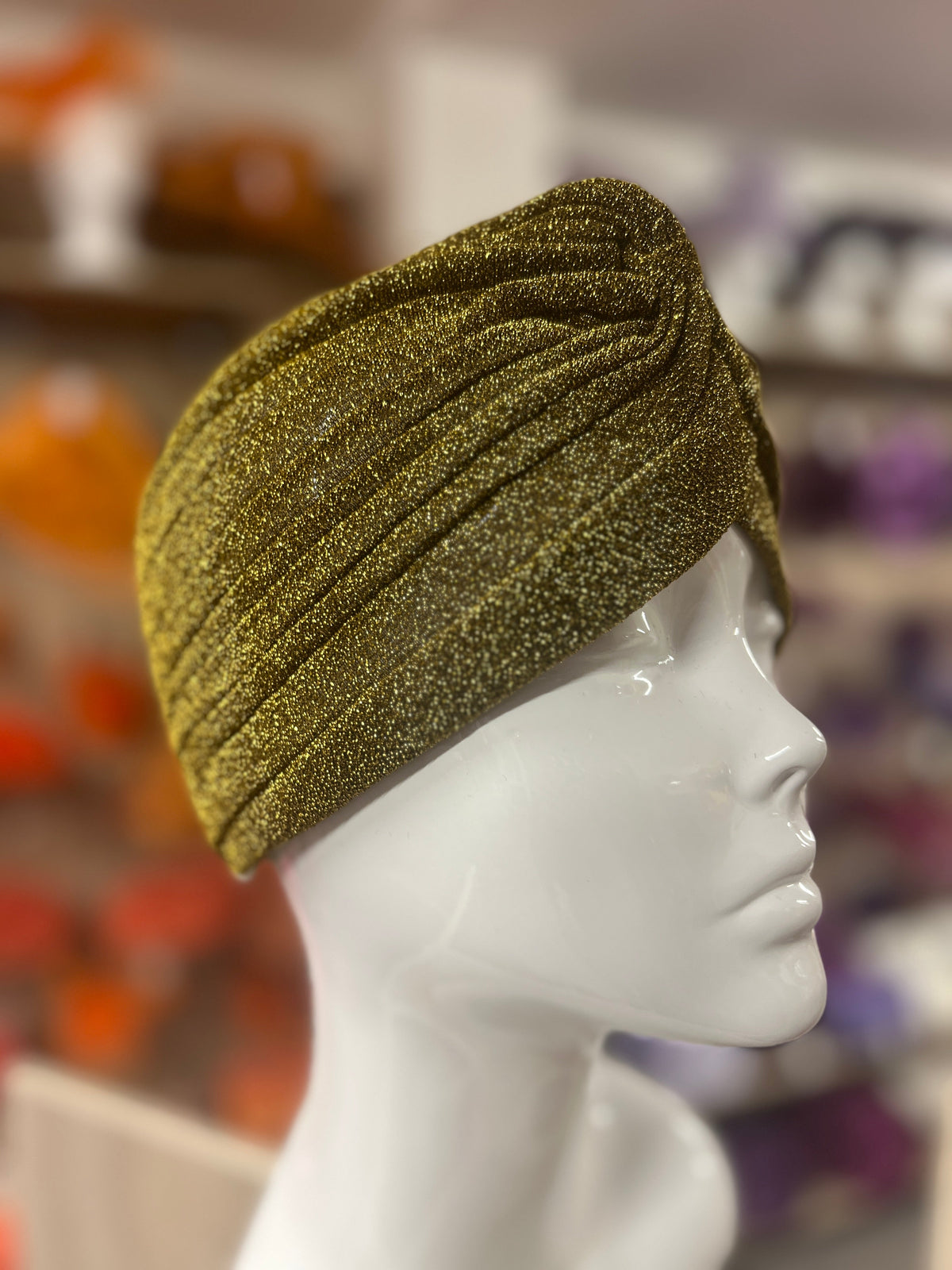 Gold Glitter Turban Hat-Fascinators Direct