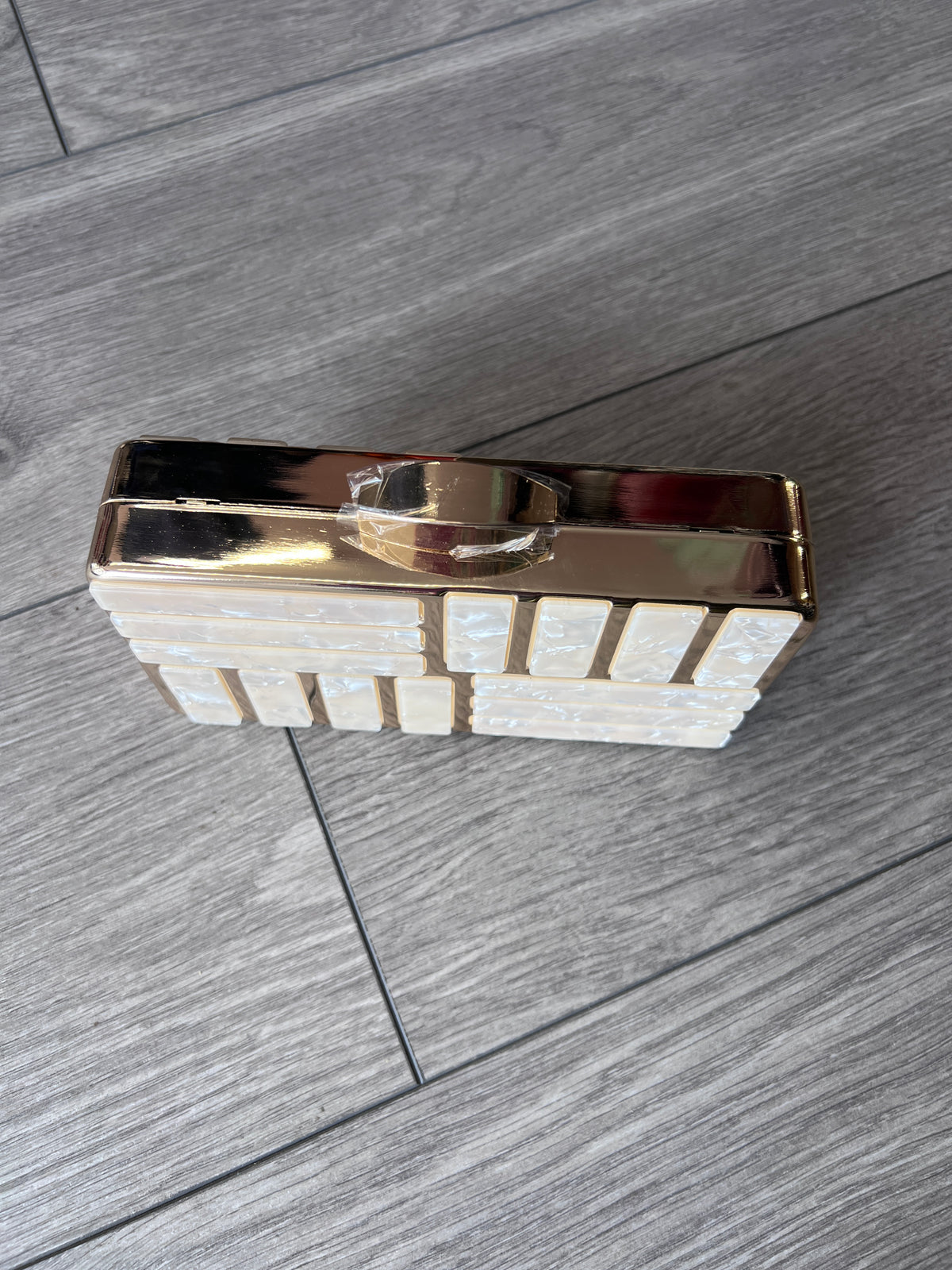 Gold &amp; Ivory Shell Art Deco Style Box Clutch Bag-Fascinators Direct