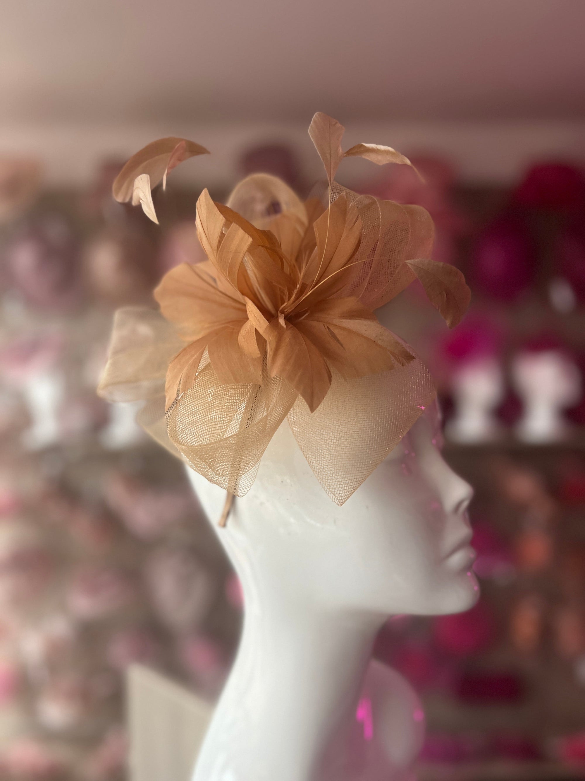 Gold Large Crinoline Looped Feather Fascinator-Fascinators Direct