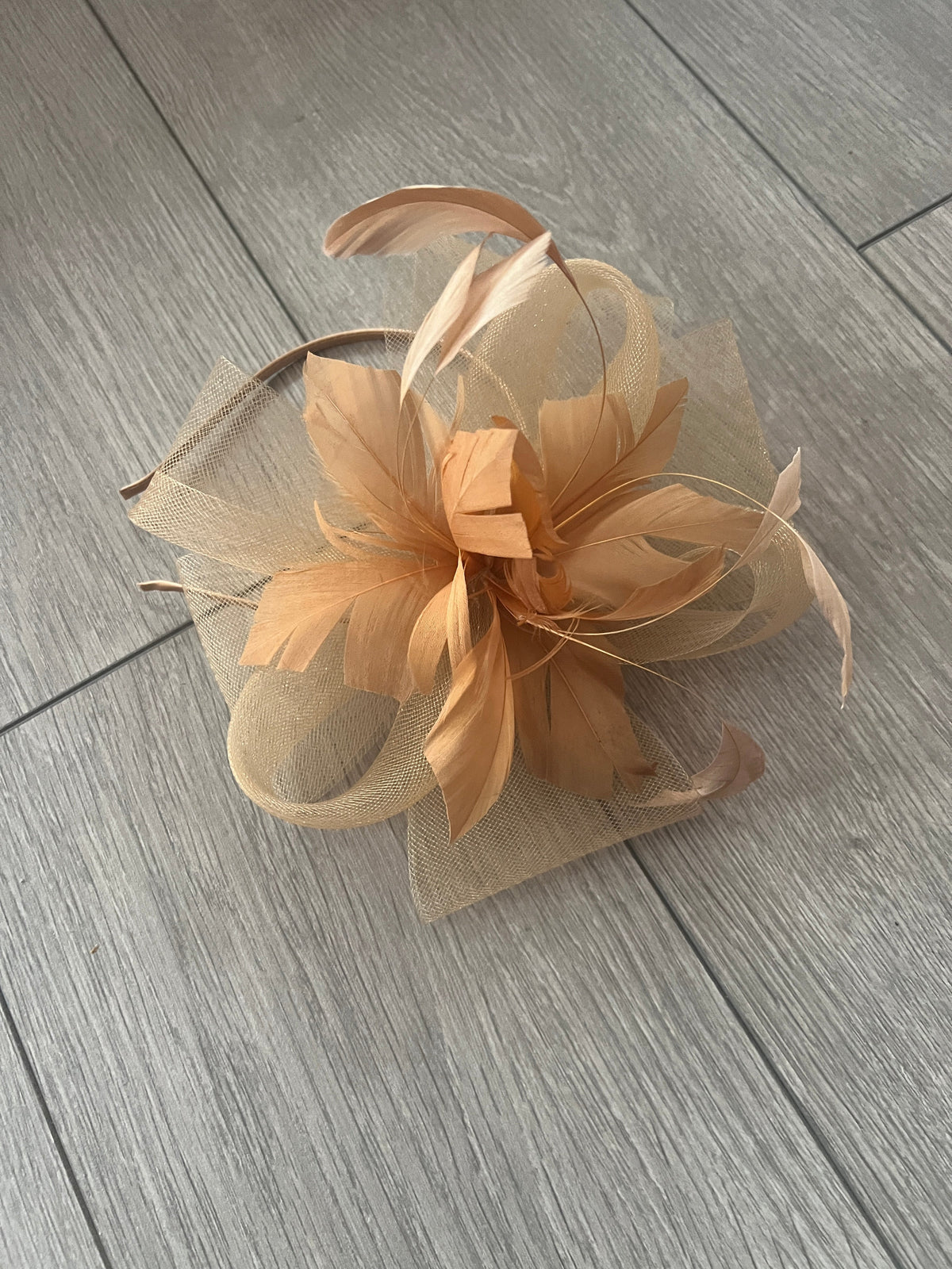 Gold Large Crinoline Looped Feather Fascinator-Fascinators Direct