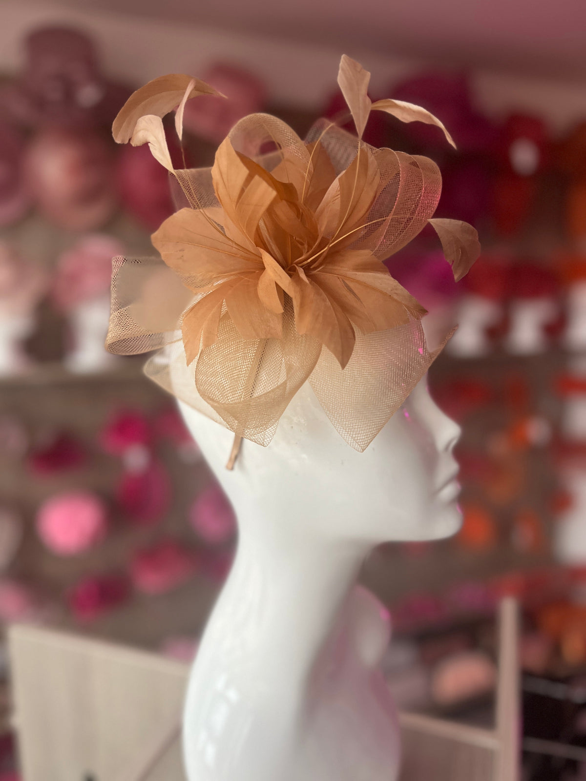 Gold Large Crinoline Looped Feather Fascinator-Fascinators Direct