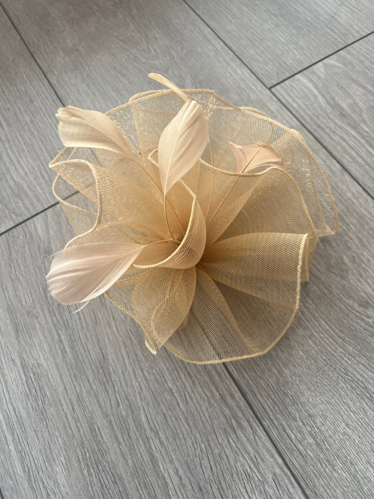 Gold Large Fascinator Frilled Mesh with Feathers-Fascinators Direct