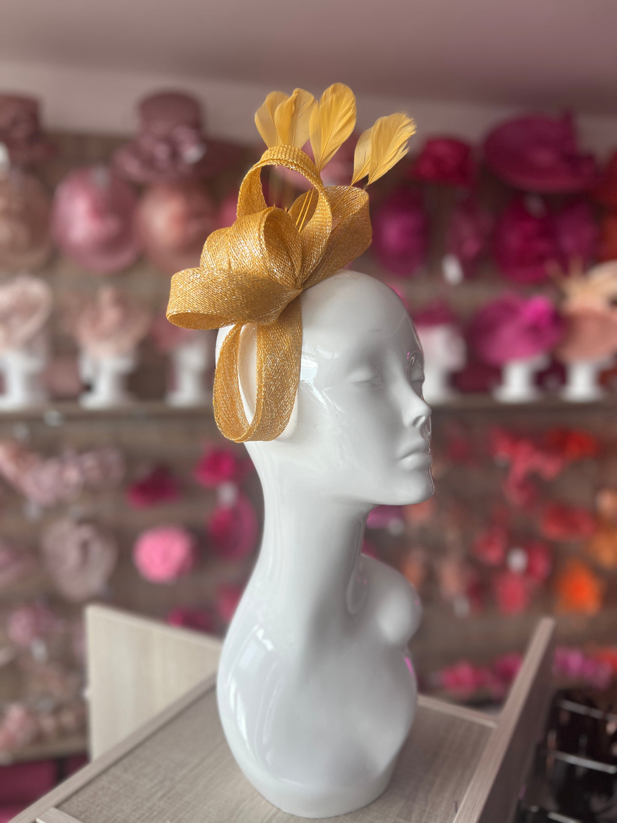 Gold Metallic Large Loop Feather Headband Fascinator-Fascinators Direct