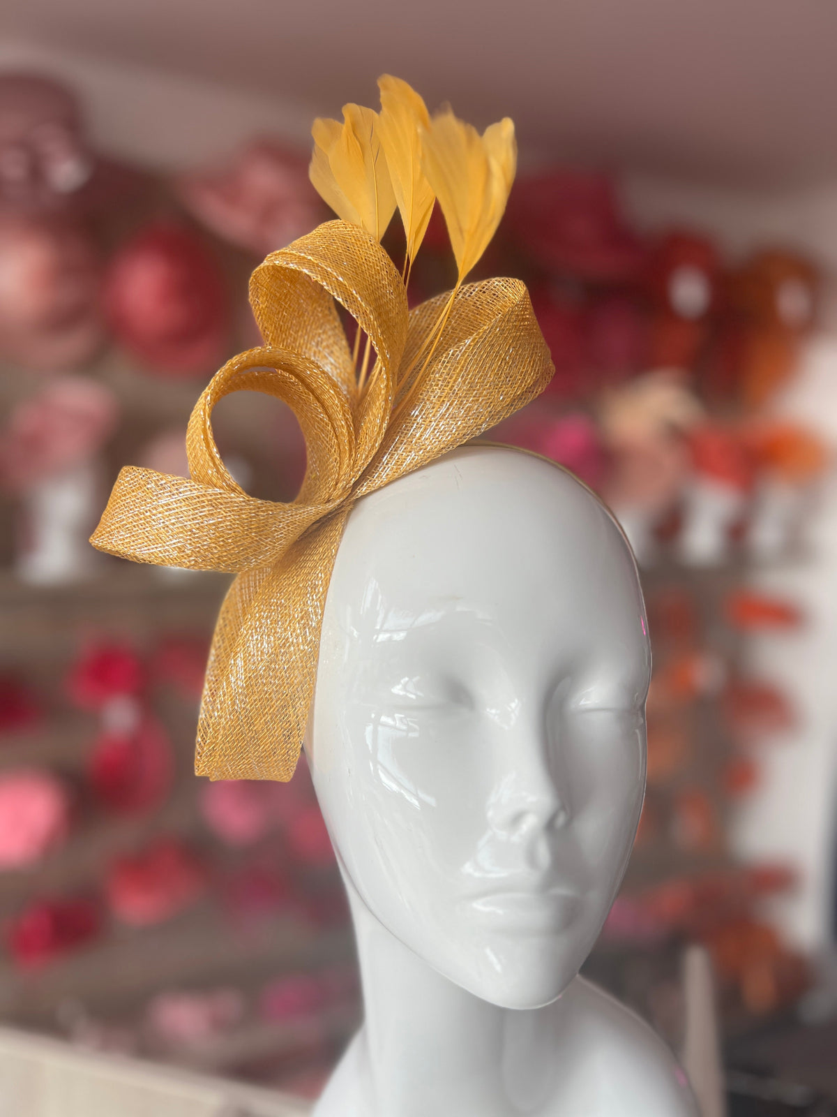Gold Metallic Large Loop Feather Headband Fascinator-Fascinators Direct