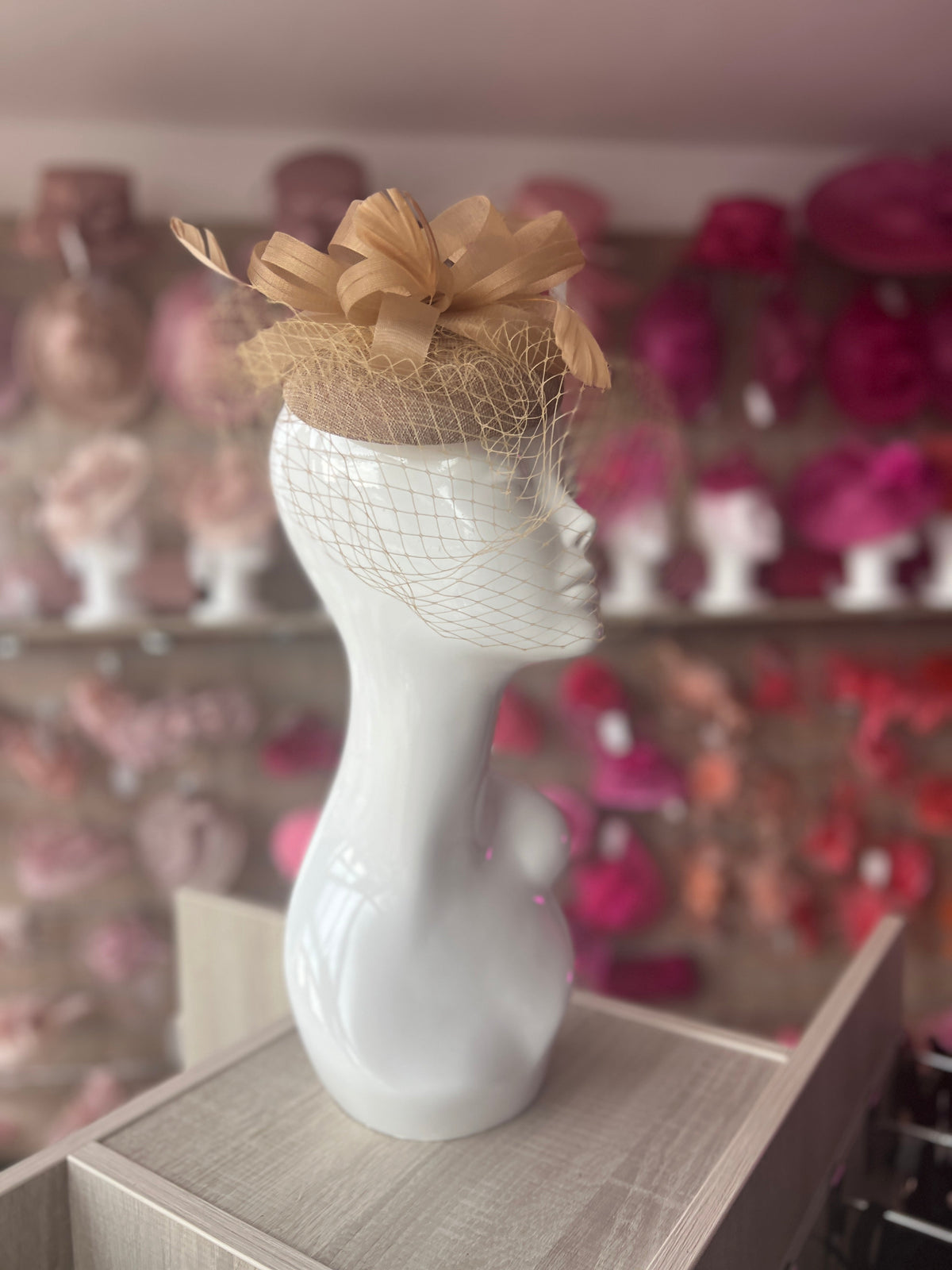 Gold Pillbox Fascinator With Birdcage Veil-Fascinators Direct