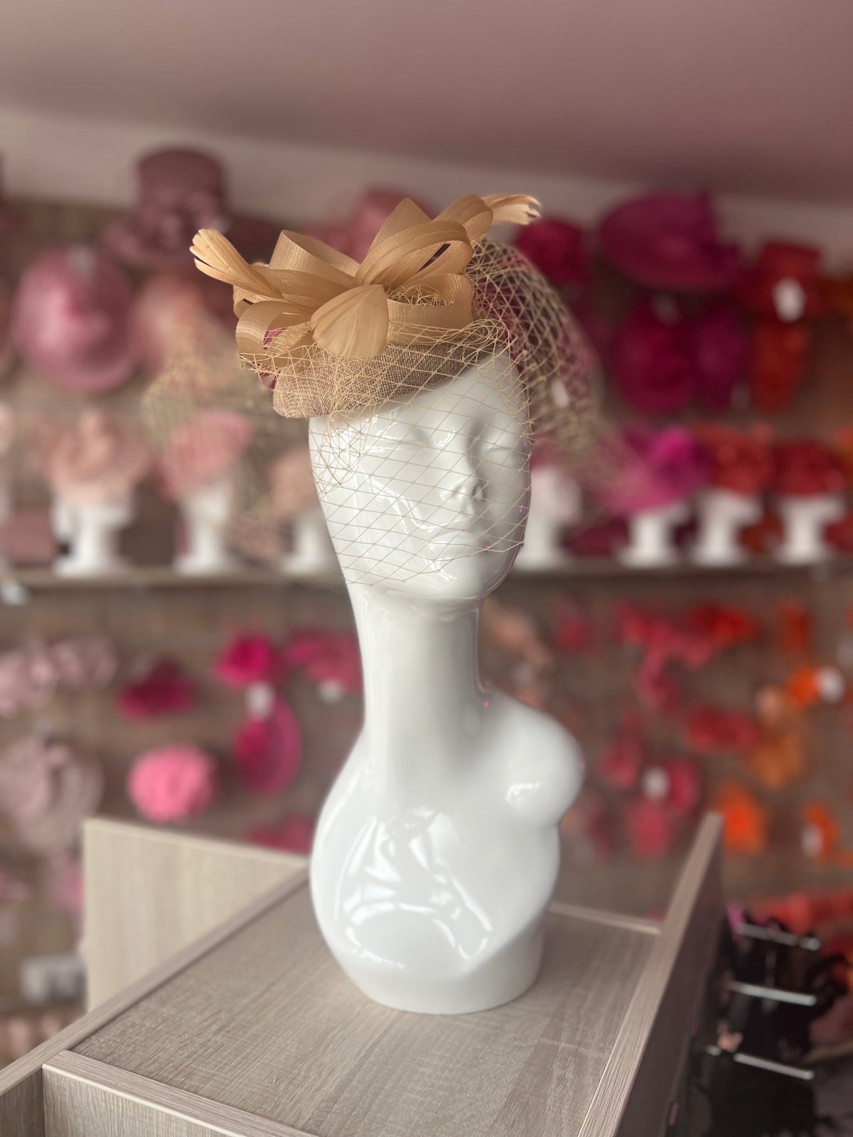 Gold Pillbox Fascinator With Birdcage Veil-Fascinators Direct