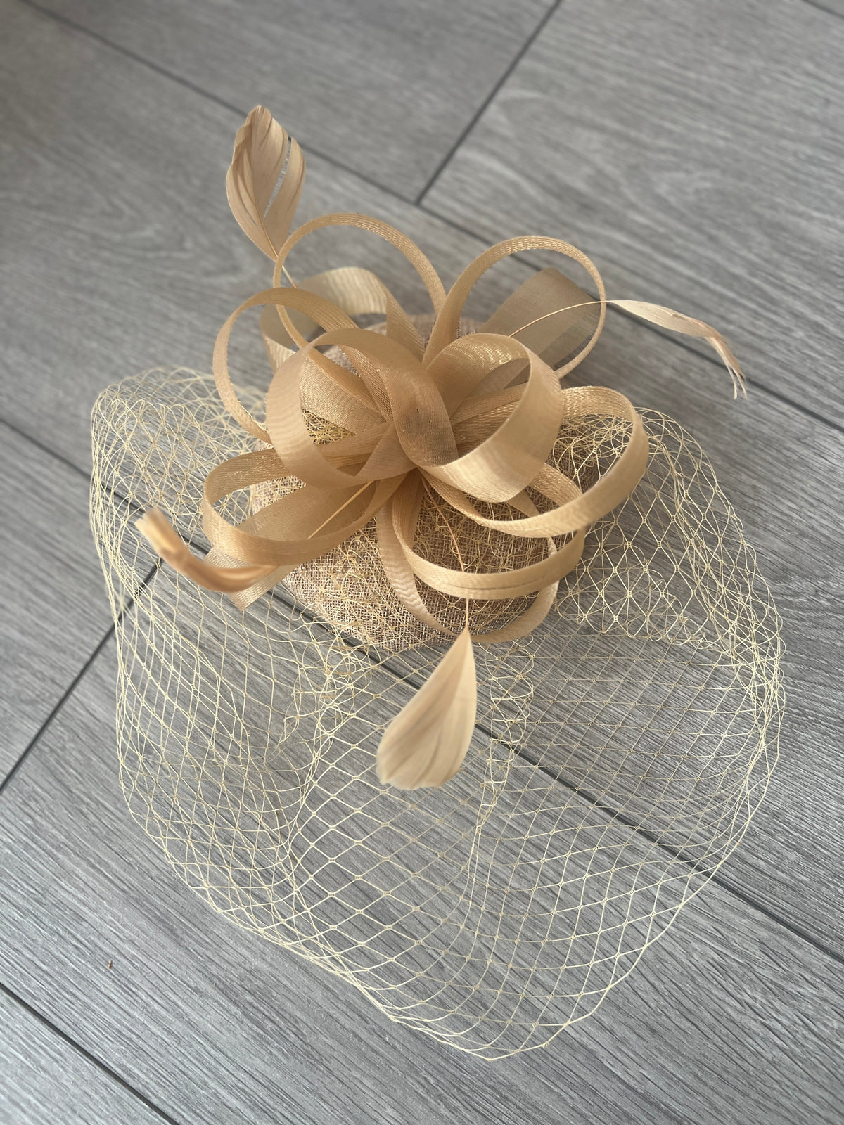 Gold Pillbox Fascinator With Birdcage Veil-Fascinators Direct