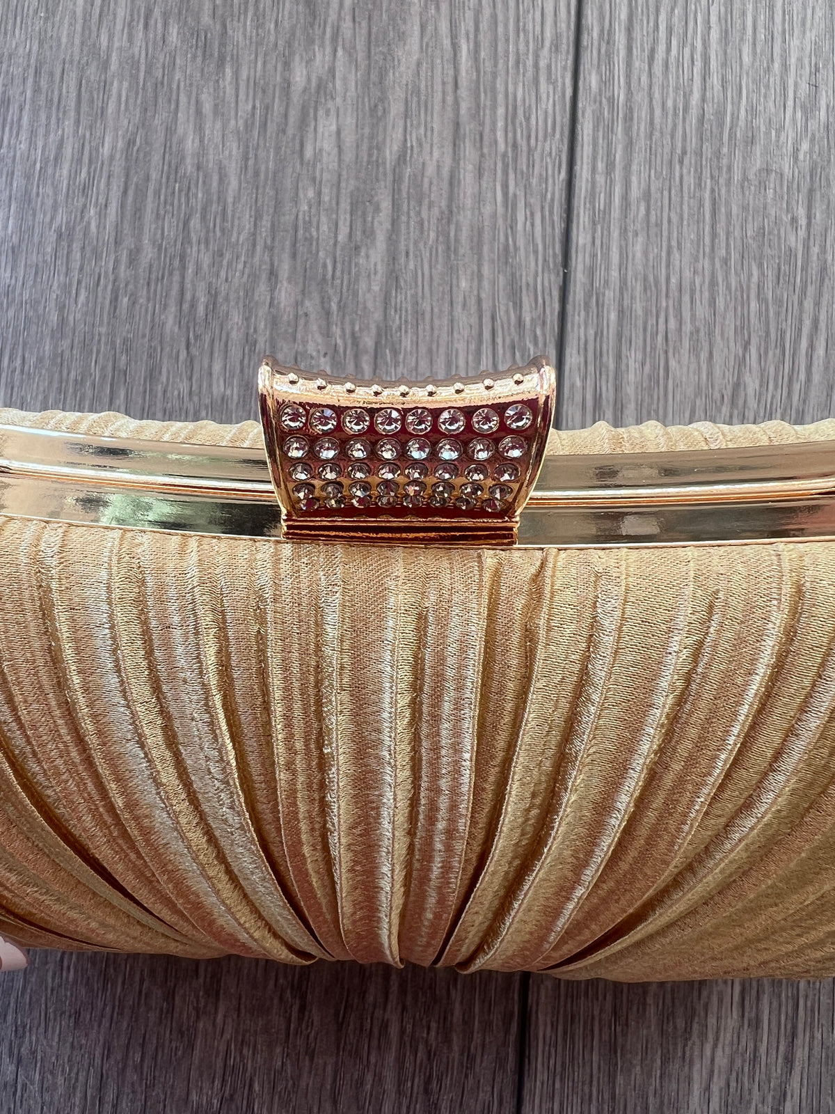 Gold Pleated Box Clutch Bag With Diamante Clasp-Fascinators Direct