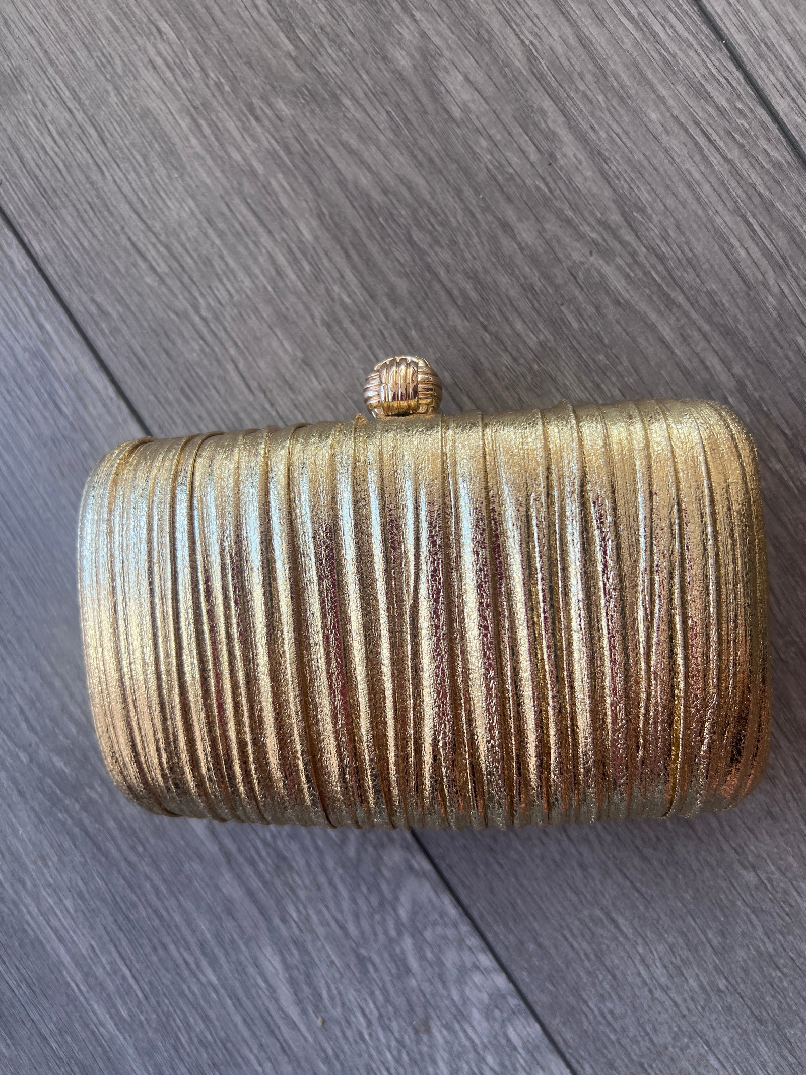 Gold Pleated Metallic Box Clutch Bag-Fascinators Direct
