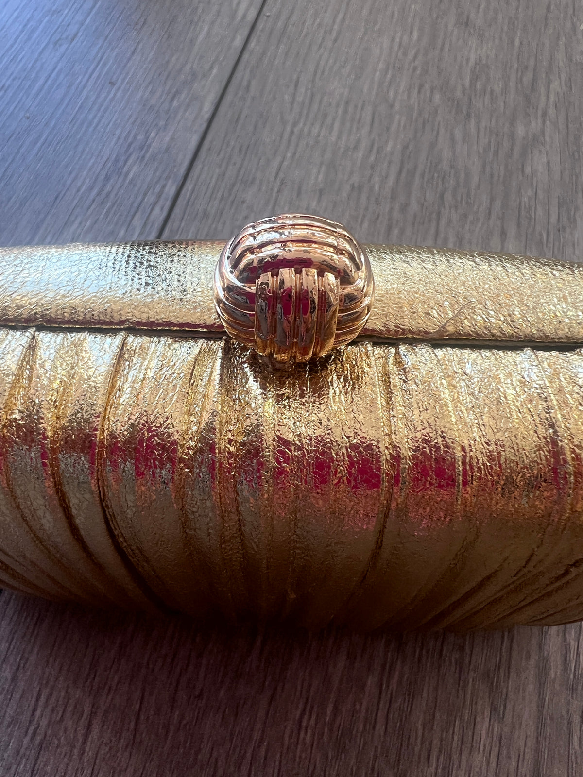 Gold Pleated Metallic Box Clutch Bag-Fascinators Direct