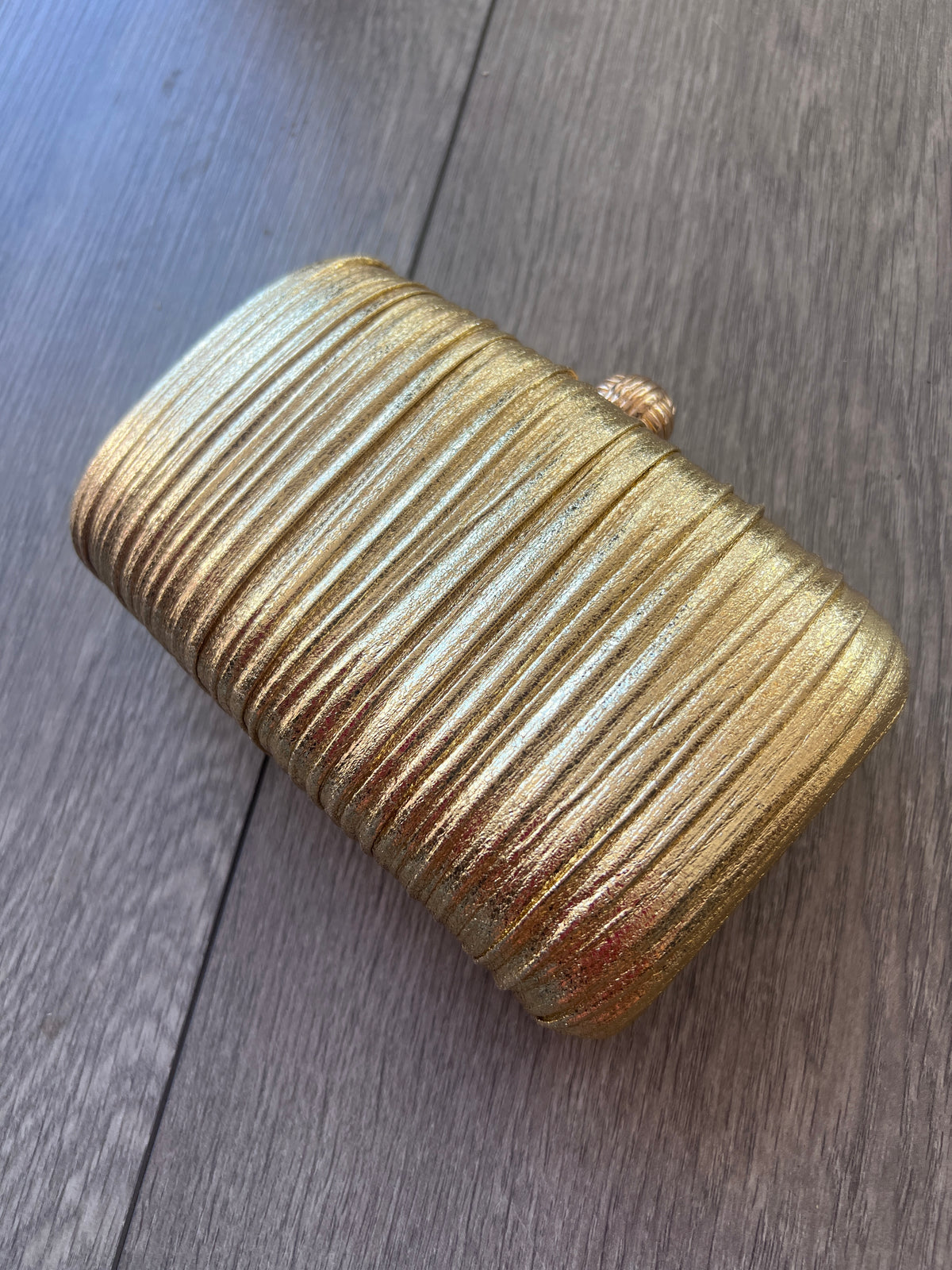 Gold Pleated Metallic Box Clutch Bag-Fascinators Direct