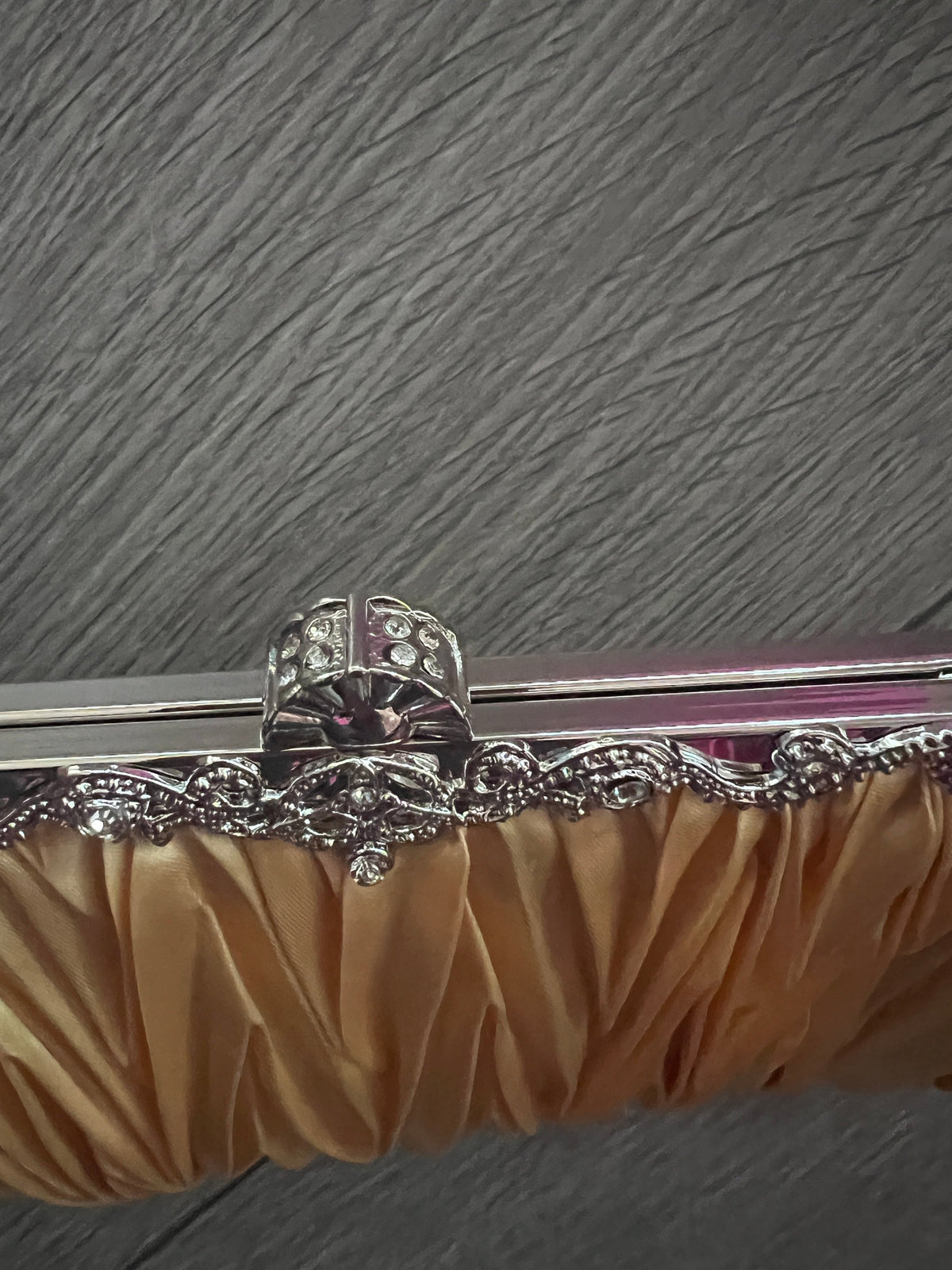 Gold Satin Art Deco Detail Clutch Bag-Fascinators Direct