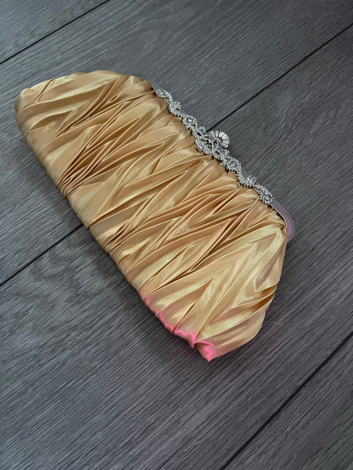 Gold Satin Art Deco Detail Clutch Bag