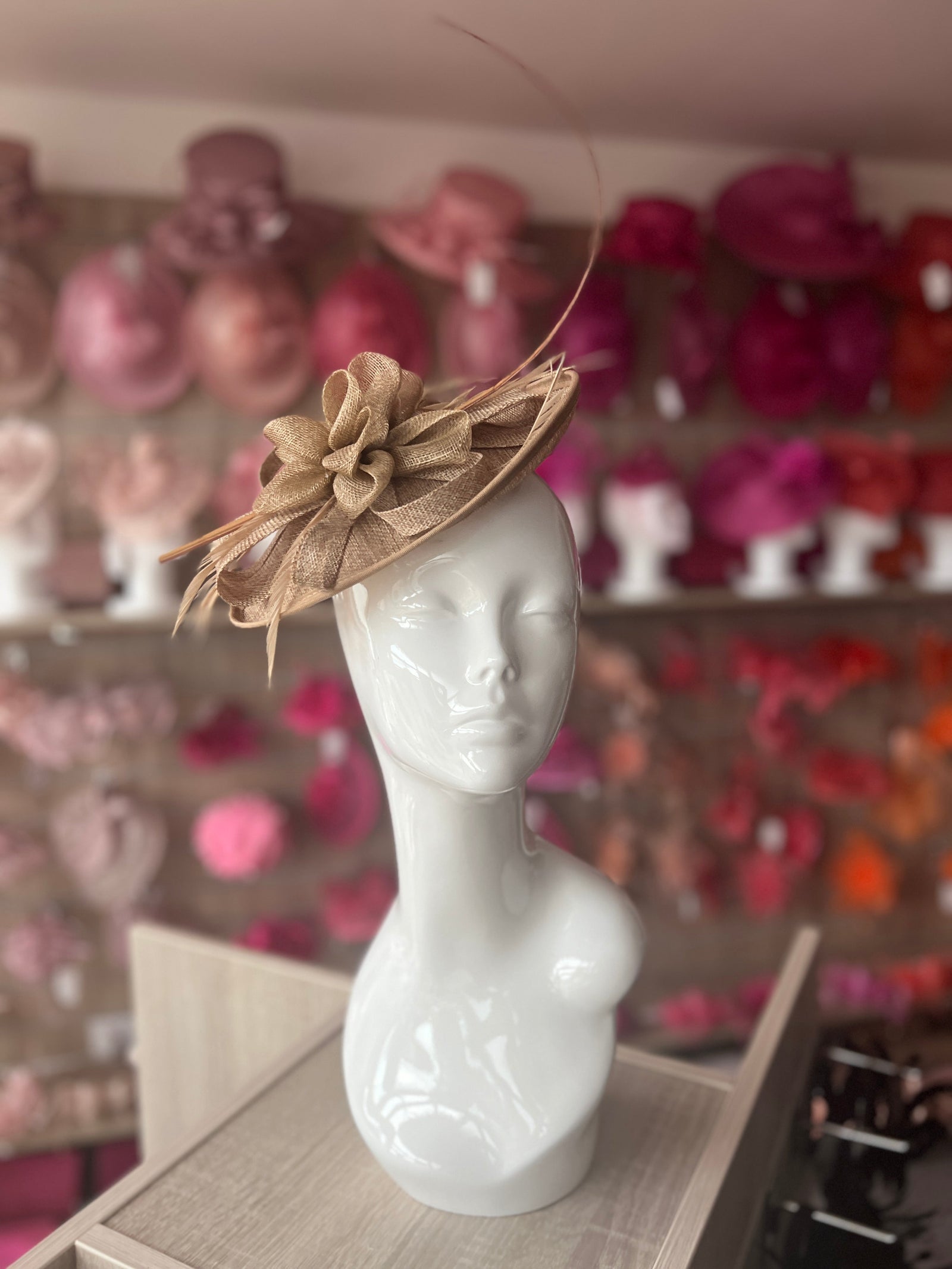 Gold Saucer Fascinator With Flower & Quill-Fascinators Direct