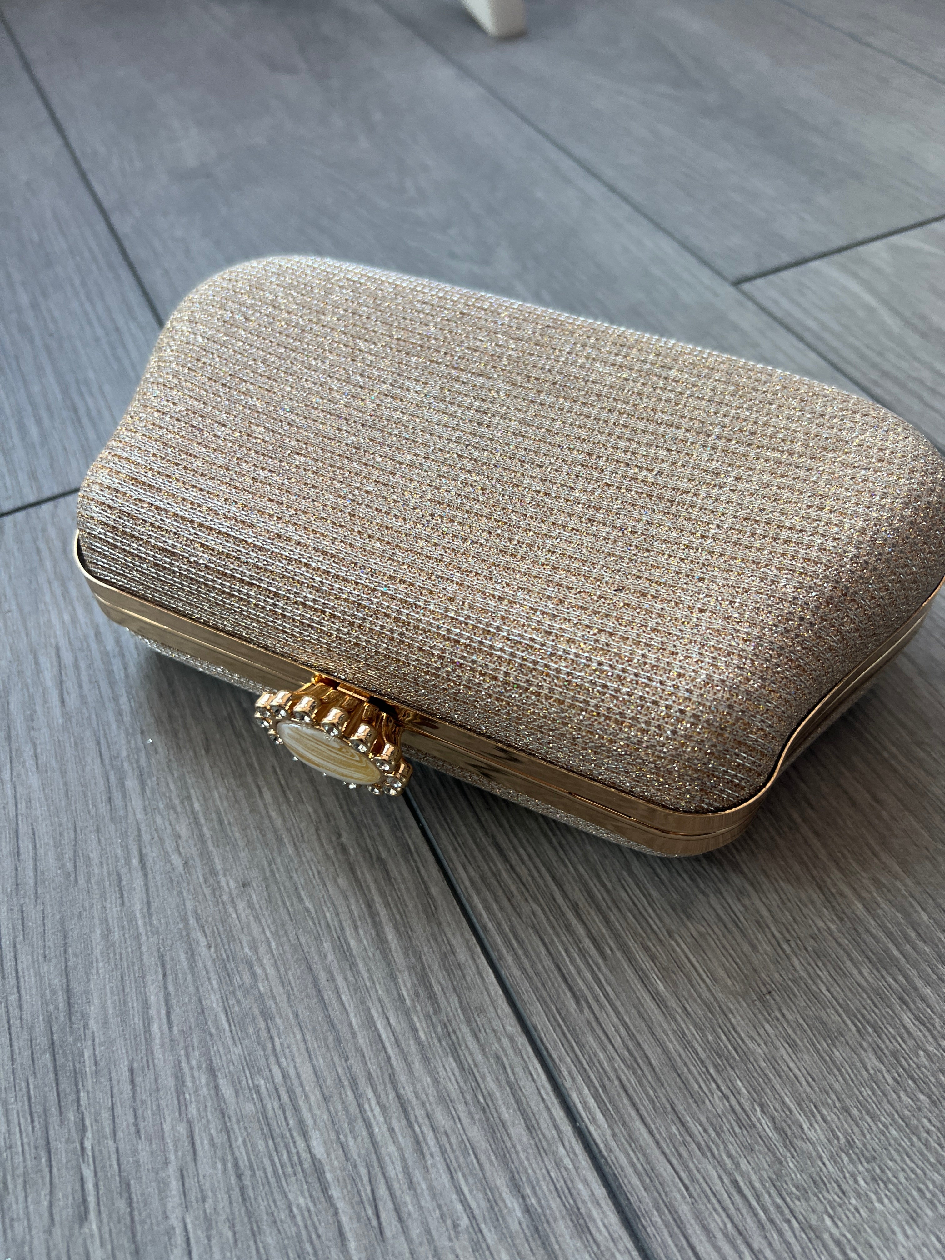 Gold Shimmer Box Clutch Bag