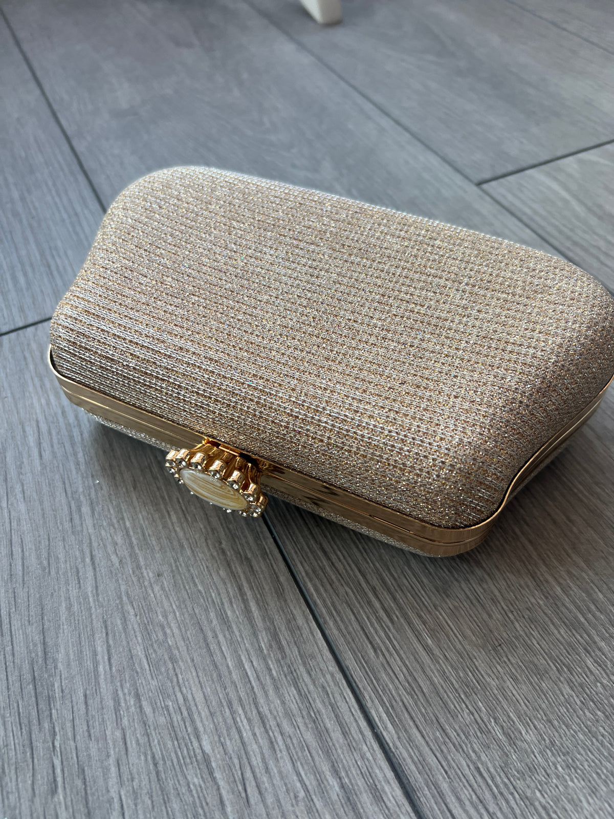 Gold Shimmer Box Clutch Bag-Fascinators Direct