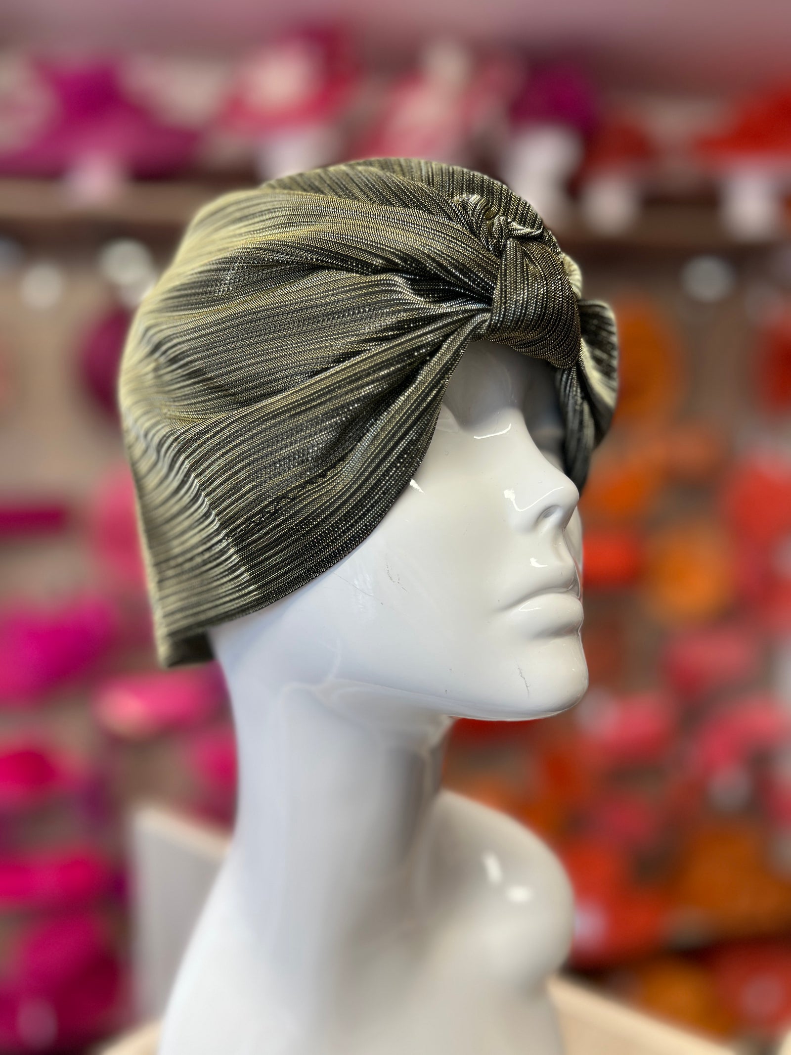 Gold Shimmer Turban-Fascinators Direct