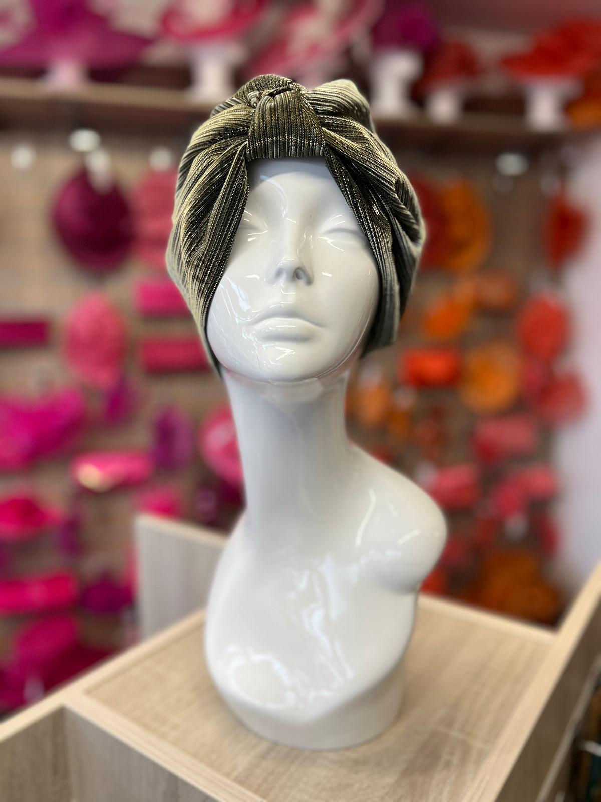 Gold Shimmer Turban-Fascinators Direct