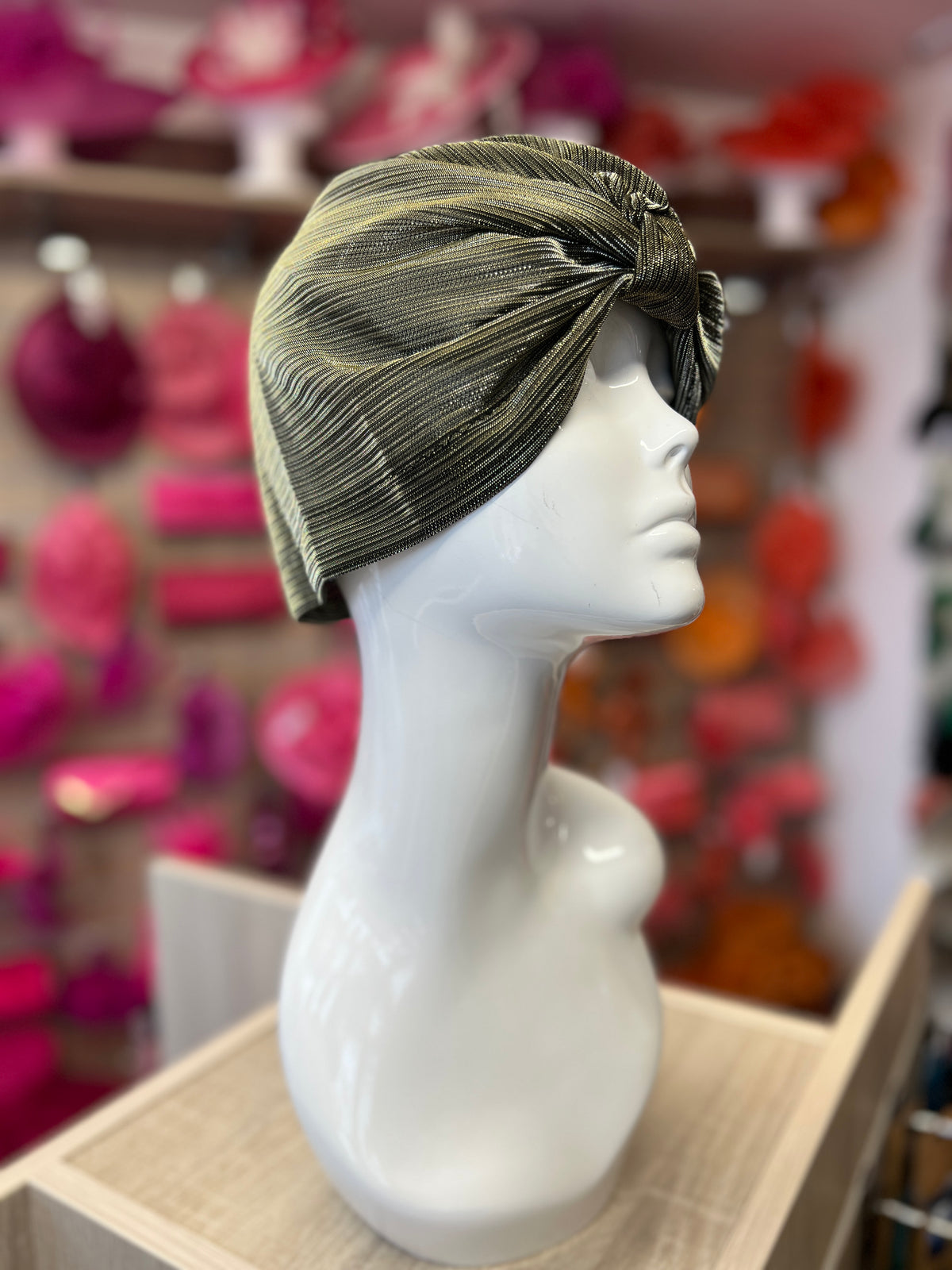 Gold Shimmer Turban-Fascinators Direct