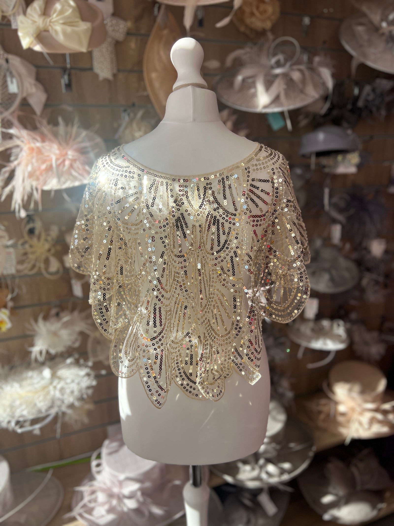 Gold & Silver Vintage Sequin Capelet/ Shawl-Fascinators Direct
