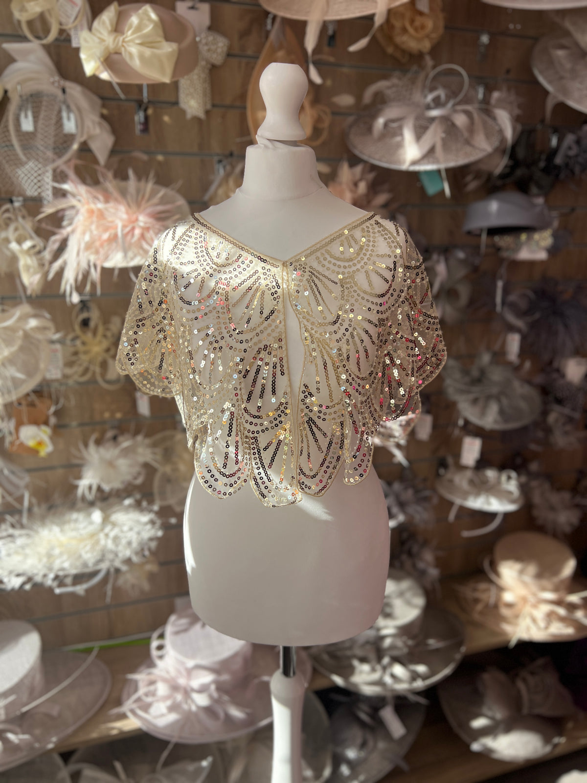 Gold &amp; Silver Vintage Sequin Capelet/ Shawl-Fascinators Direct