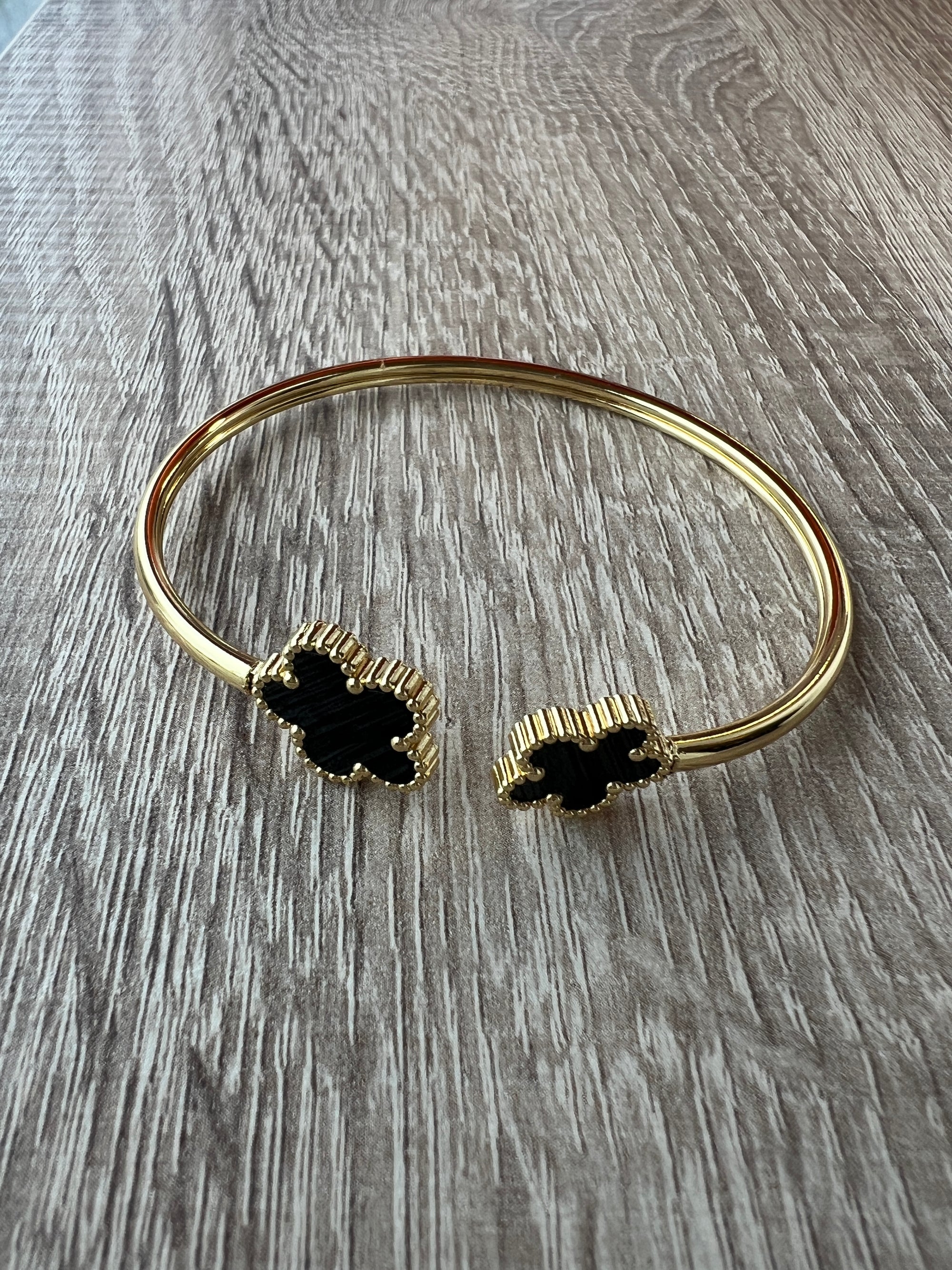 Gold Tone Black Flower Cuff Bracelet-Fascinators Direct