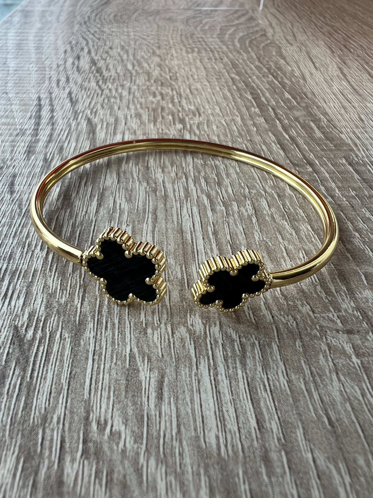 Gold Tone Black Flower Cuff Bracelet-Fascinators Direct