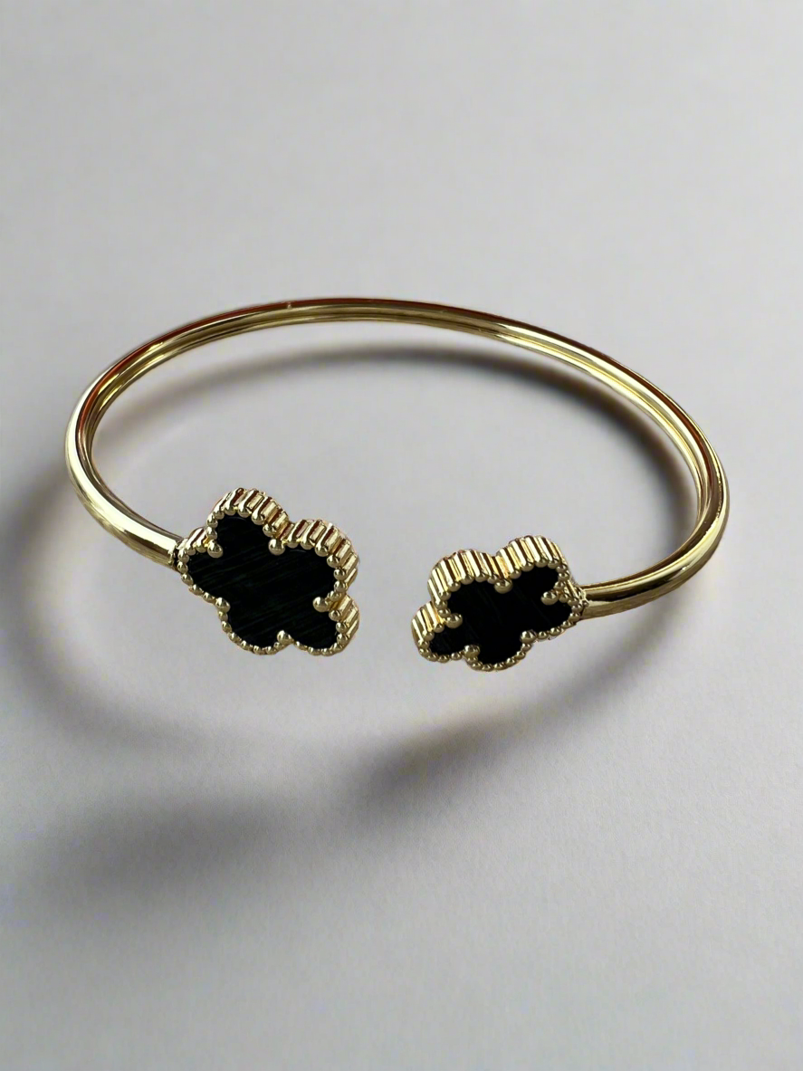 Gold Tone Black Flower Cuff Bracelet-Fascinators Direct