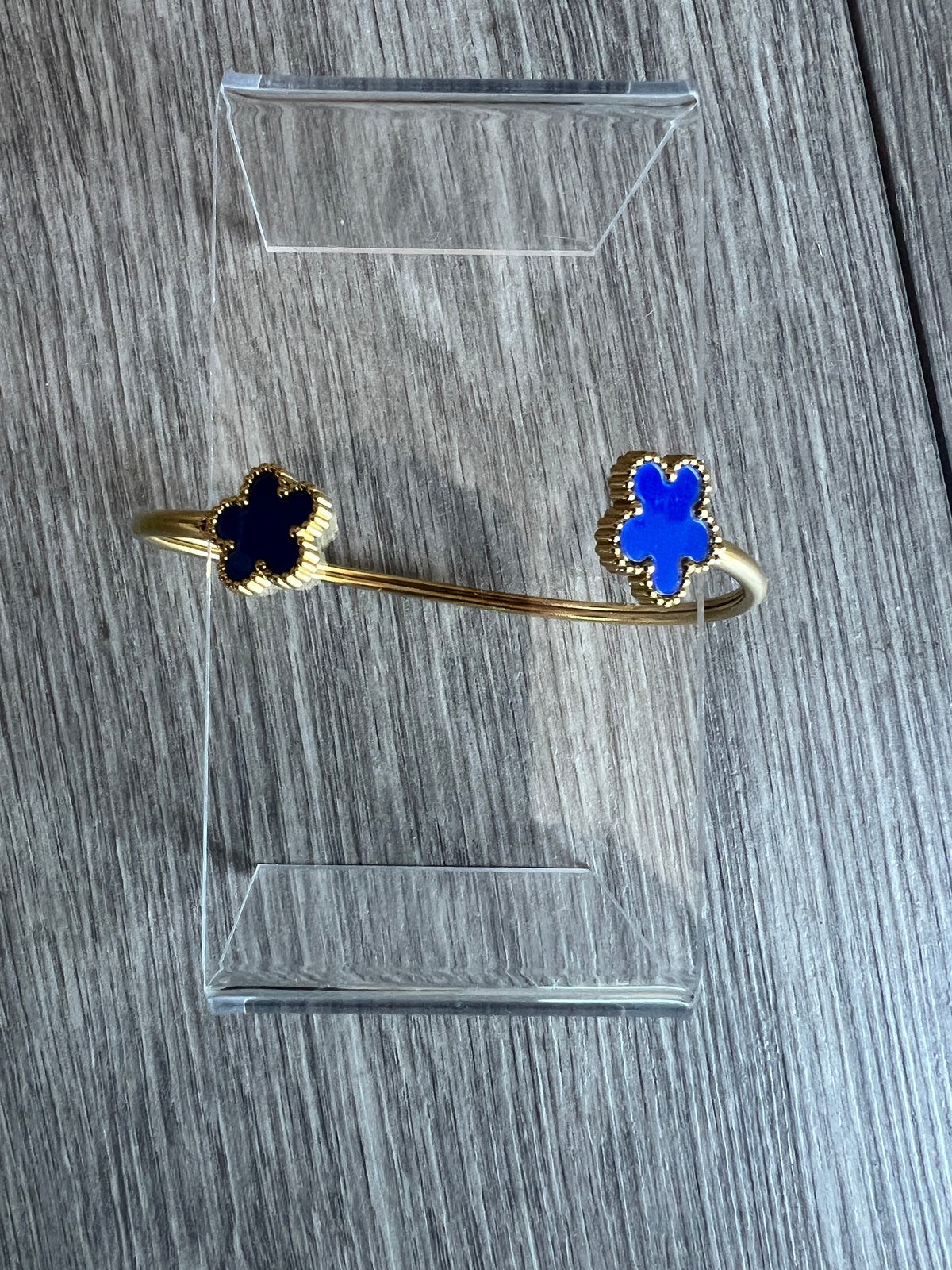 Gold Tone Blue Flower Cuff Bracelet-Fascinators Direct