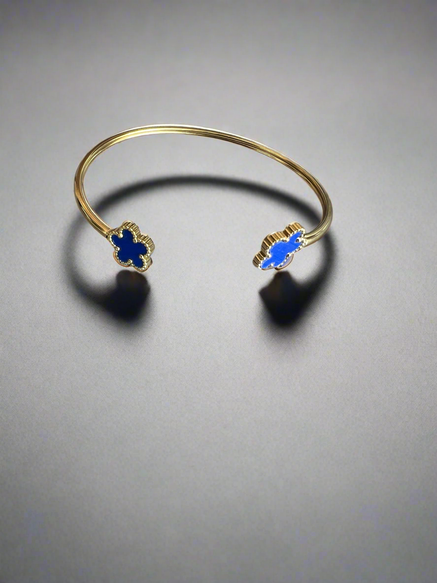 Gold Tone Blue Flower Cuff Bracelet-Fascinators Direct