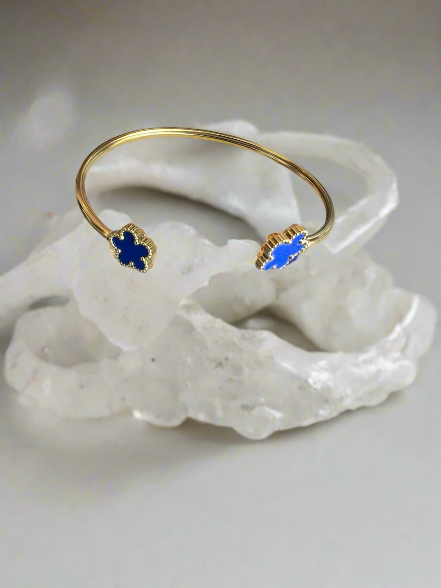 Gold Tone Blue Flower Cuff Bracelet-Fascinators Direct