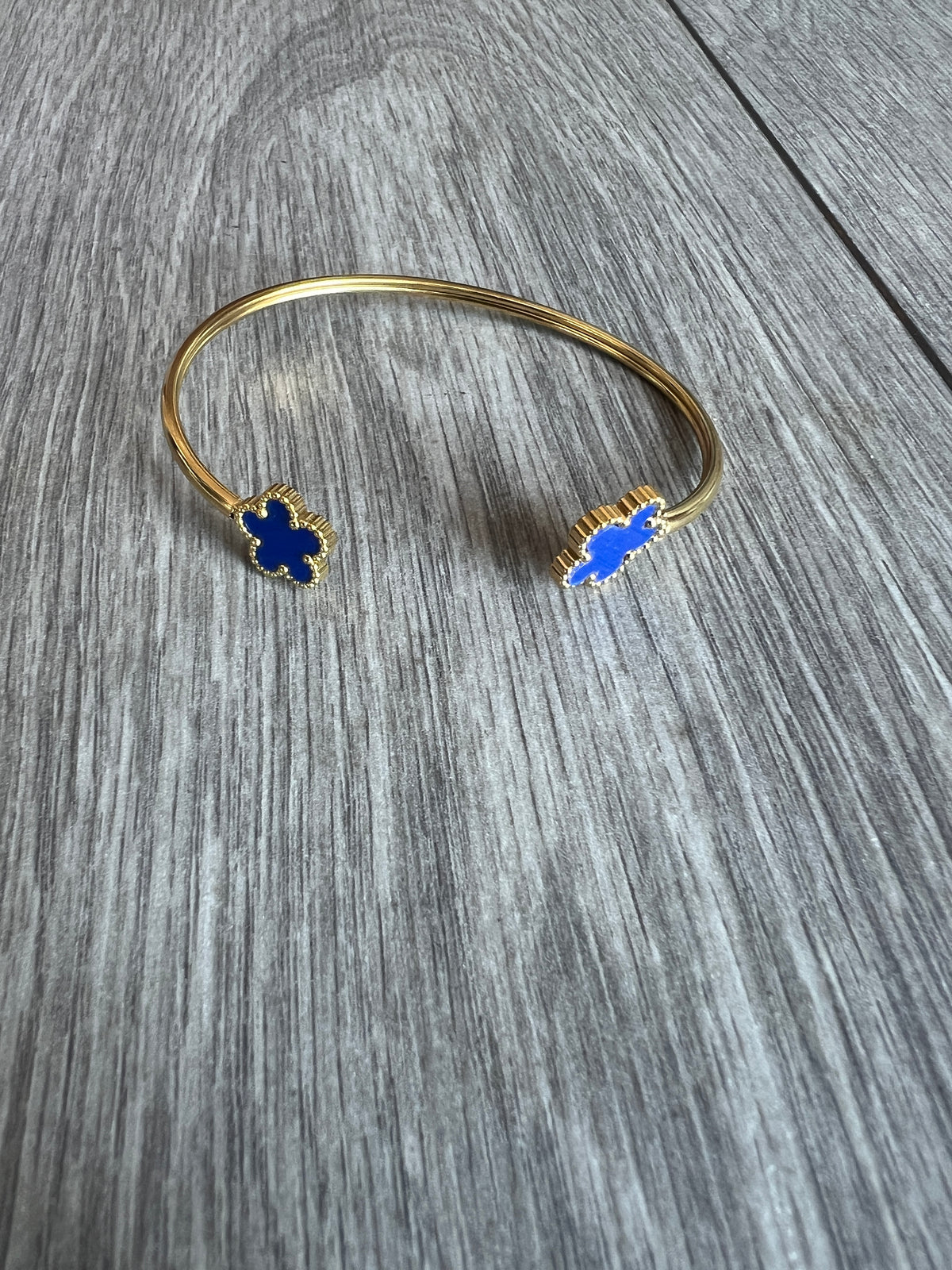 Gold Tone Blue Flower Cuff Bracelet-Fascinators Direct