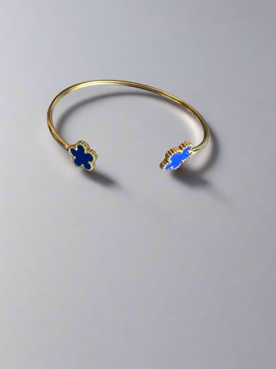 Gold Tone Blue Flower Cuff Bracelet-Fascinators Direct