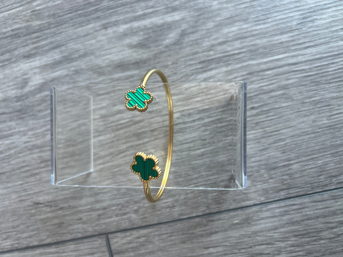 Gold Tone Green Flower Cuff Bracelet-Fascinators Direct