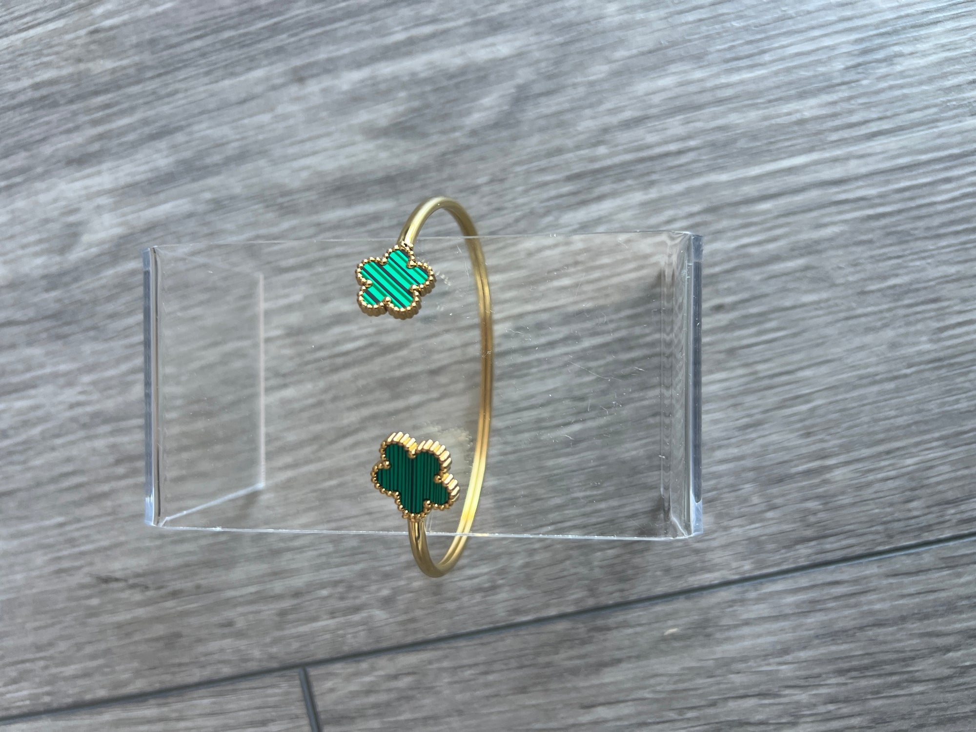 Gold Tone Green Flower Cuff Bracelet-Fascinators Direct