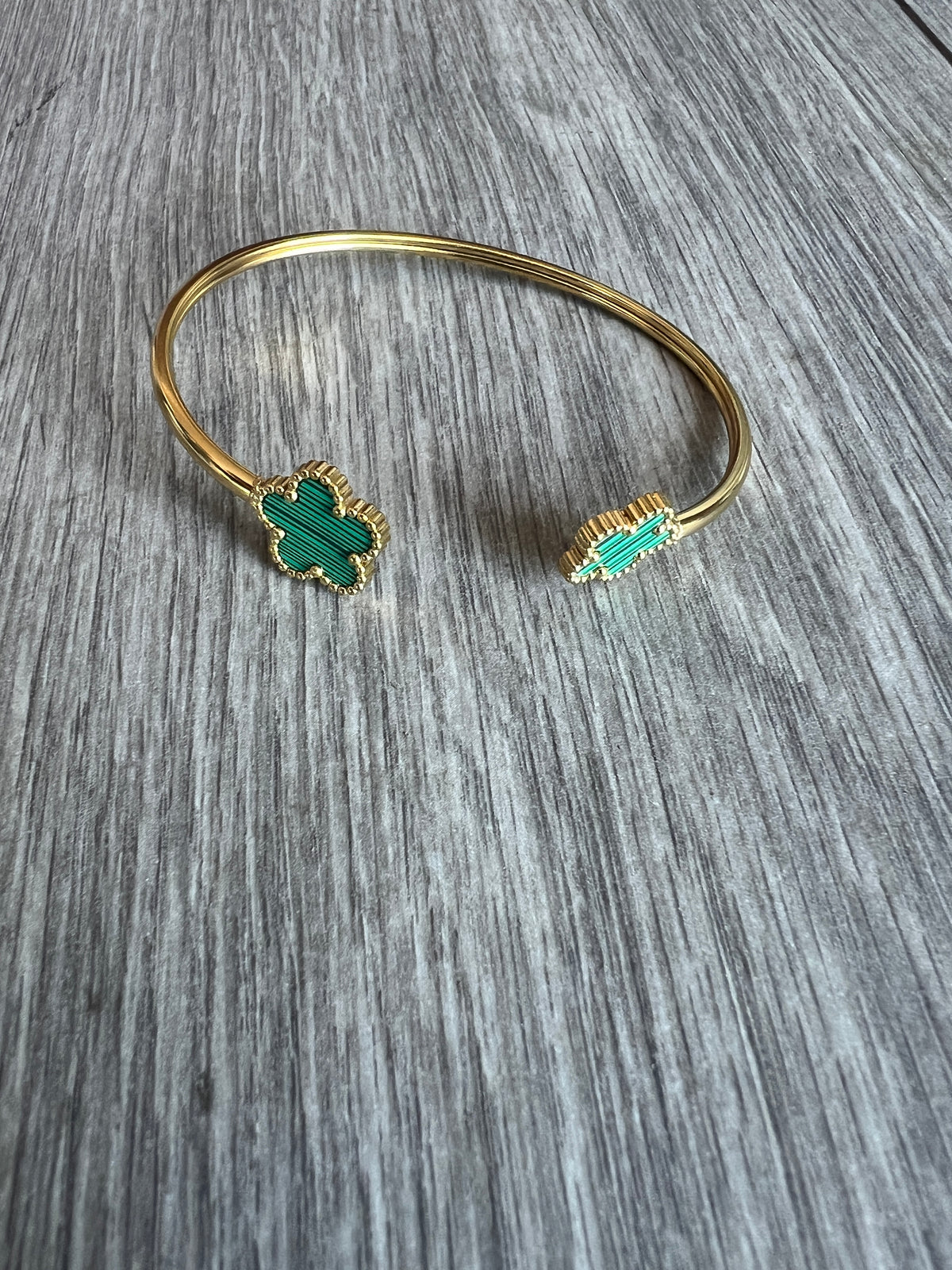 Gold Tone Green Flower Cuff Bracelet-Fascinators Direct